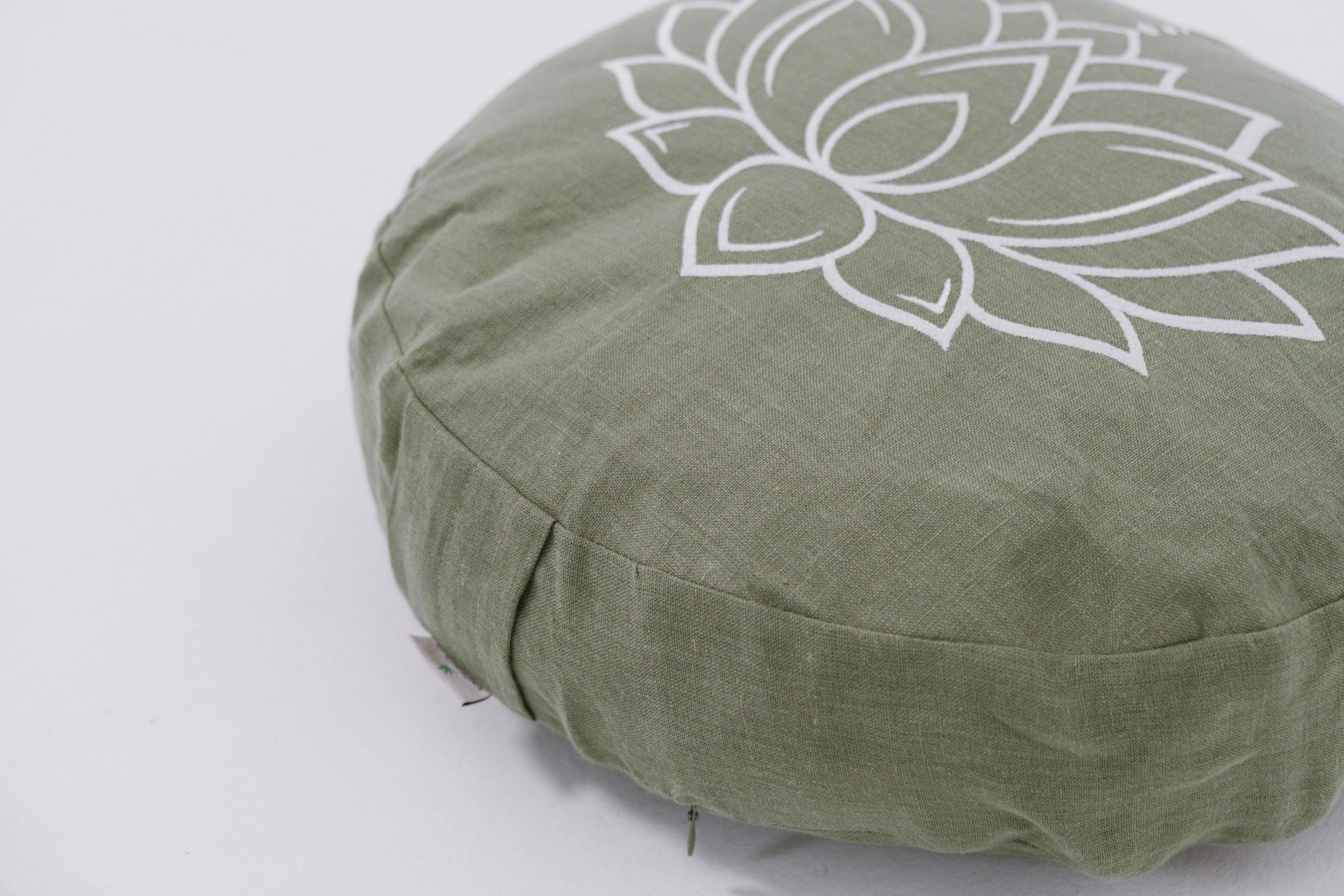 Lotos Embroidery Zafu Linen floor Meditation Cushion with Buckwheat hulls /Organic Meditation cushion/ pillow seat/Meditation pillow Yoga studio