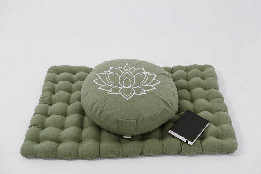 Lotos Embroidery Zafu Linen floor Meditation Cushion with Buckwheat hulls /Organic Meditation cushion/ pillow seat/Meditation pillow Yoga studio
