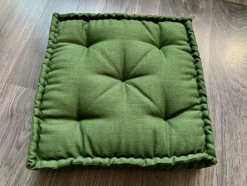 Green Hemp Floor cushion with organic hemp fiber filling in linen fabric / floor pillow Pillow seat/Meditation Yoga /Natural