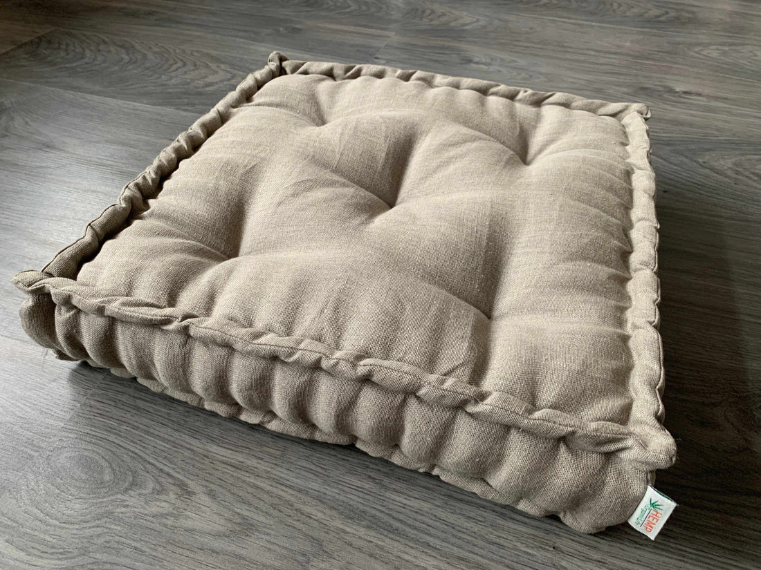 Hemp Floor cushion with organic hemp fiber filling in natural linen fabric / floor pillow / Meditation Yoga