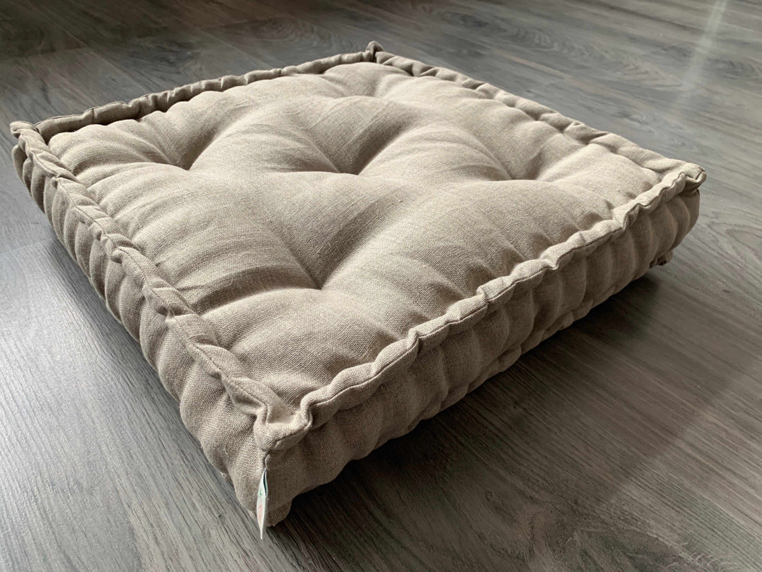 Hemp Floor cushion with organic hemp fiber filling in natural linen fabric / floor pillow / Meditation Yoga
