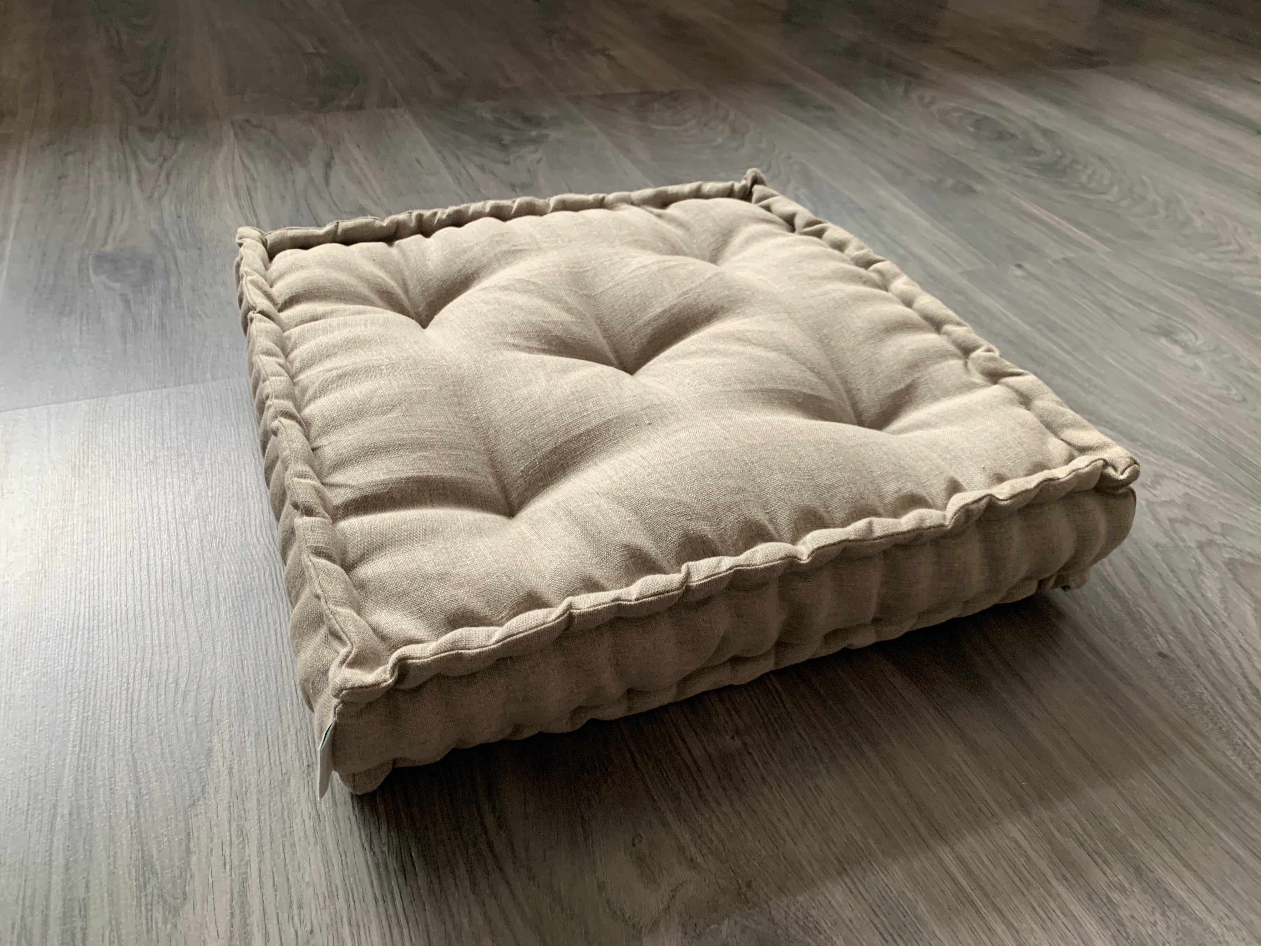 Hemp Floor cushion with organic hemp fiber filling in natural linen fabric / floor pillow / Meditation Yoga