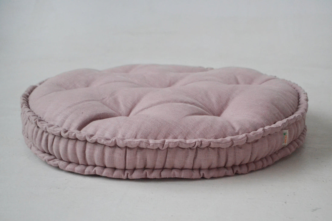 Round Hemp cushion Hemp fiber filling in linen fabric natural organic Floor cushion Meditation pillow custom made size