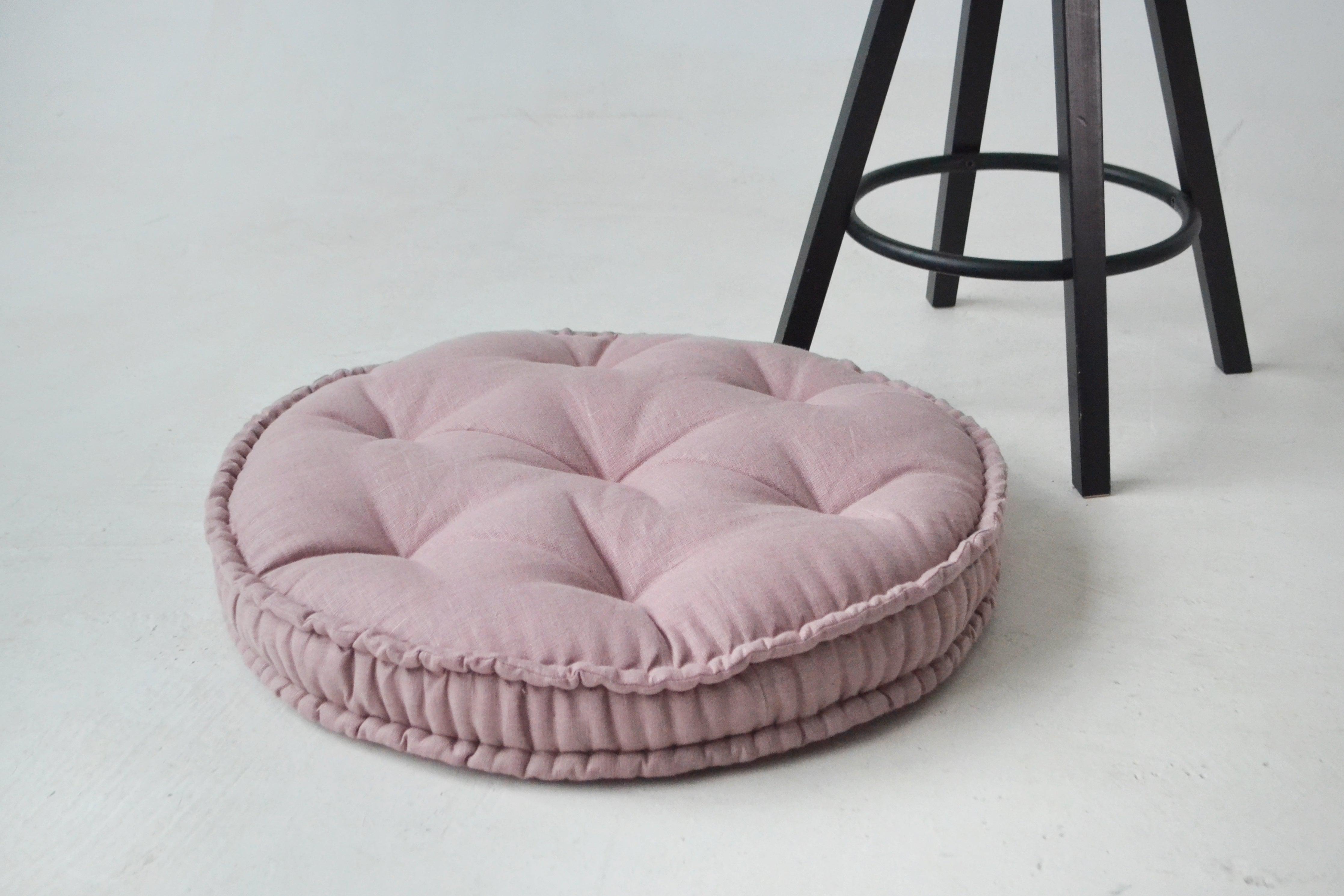 Round Hemp cushion Hemp fiber filling in linen fabric natural organic Floor cushion Meditation pillow custom made size