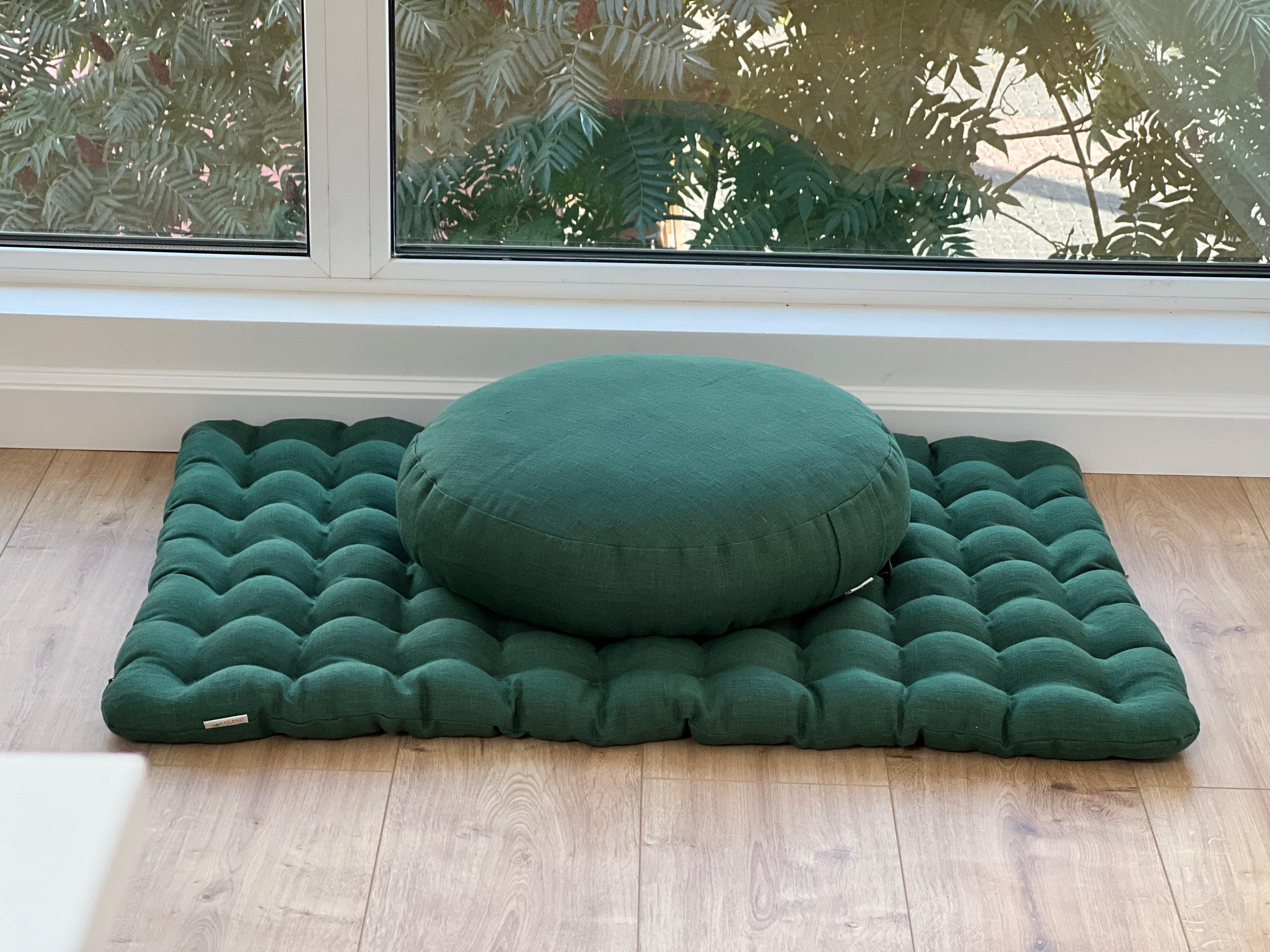 Green Meditation Set Zafu & Zabuton with Buckwheat hulls Meditation pillow Meditation cushion pouf Zen cushion Meditation Space Yoga