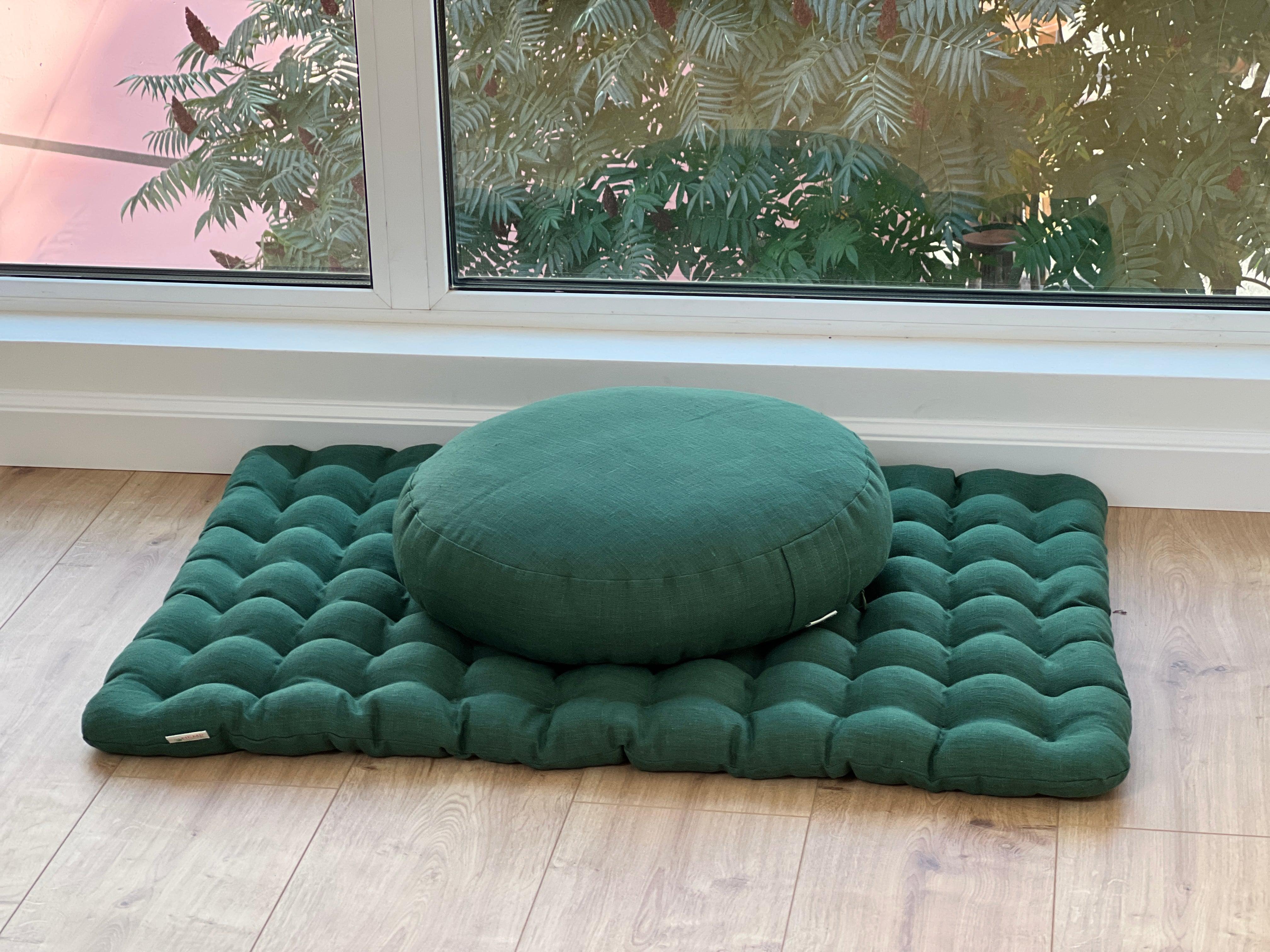 Green Meditation Set Zafu & Zabuton with Buckwheat hulls Meditation pillow Meditation cushion pouf Zen cushion Meditation Space Yoga