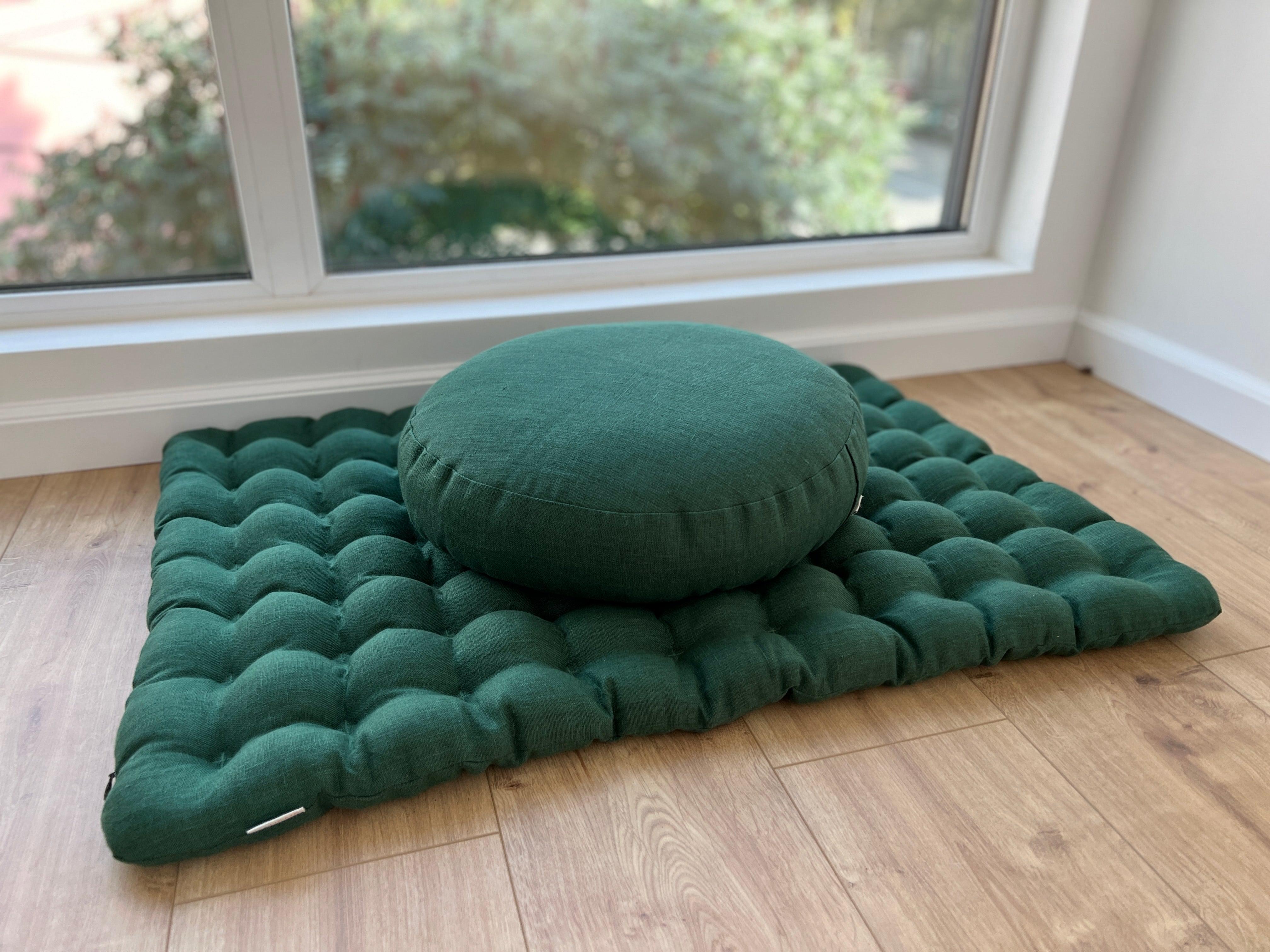 Green Meditation Set Zafu & Zabuton with Buckwheat hulls Meditation pillow Meditation cushion pouf Zen cushion Meditation Space Yoga