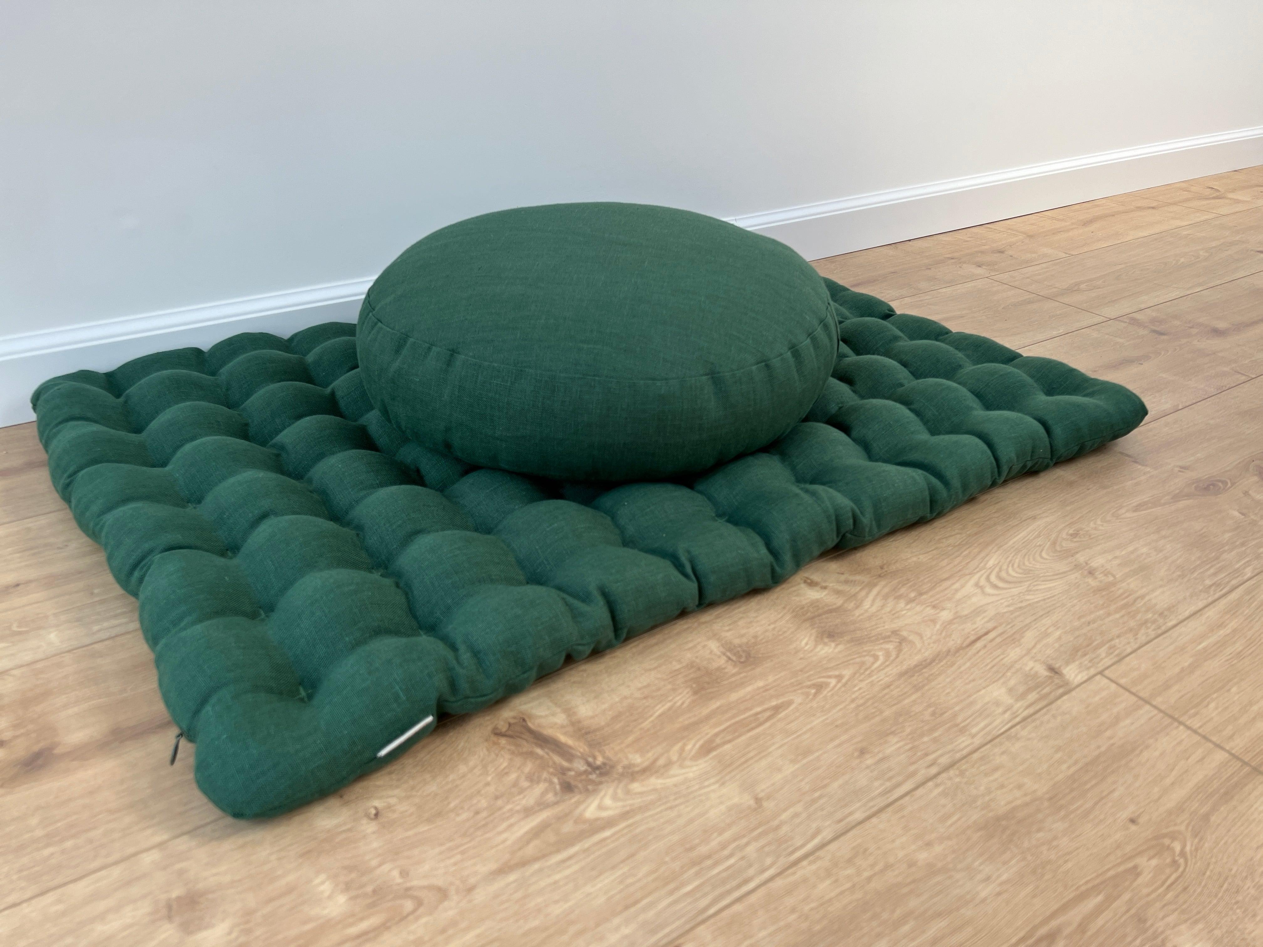 Green Meditation Set Zafu & Zabuton with Buckwheat hulls Meditation pillow Meditation cushion pouf Zen cushion Meditation Space Yoga