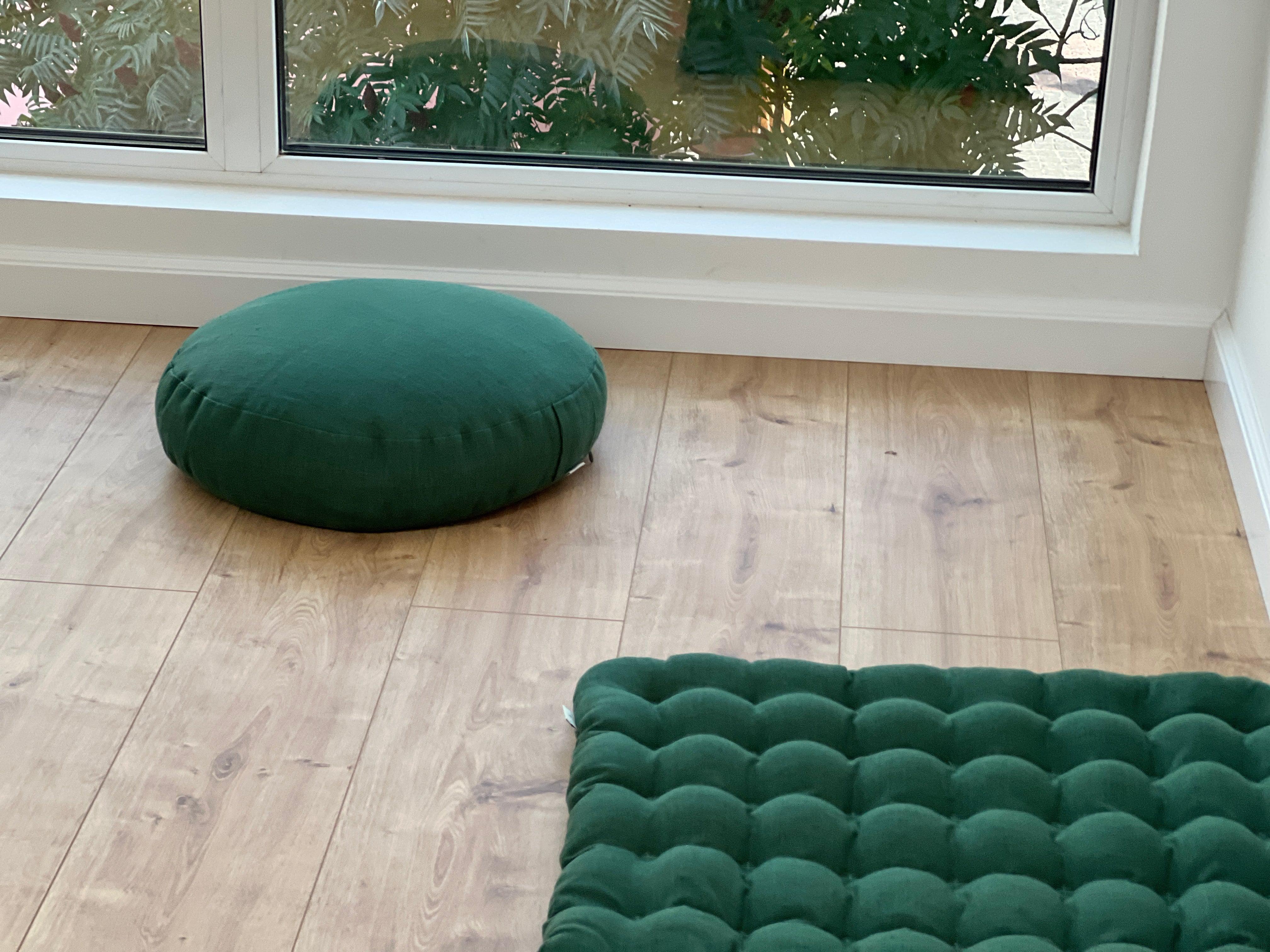 Green Meditation Set Zafu & Zabuton with Buckwheat hulls Meditation pillow Meditation cushion pouf Zen cushion Meditation Space Yoga