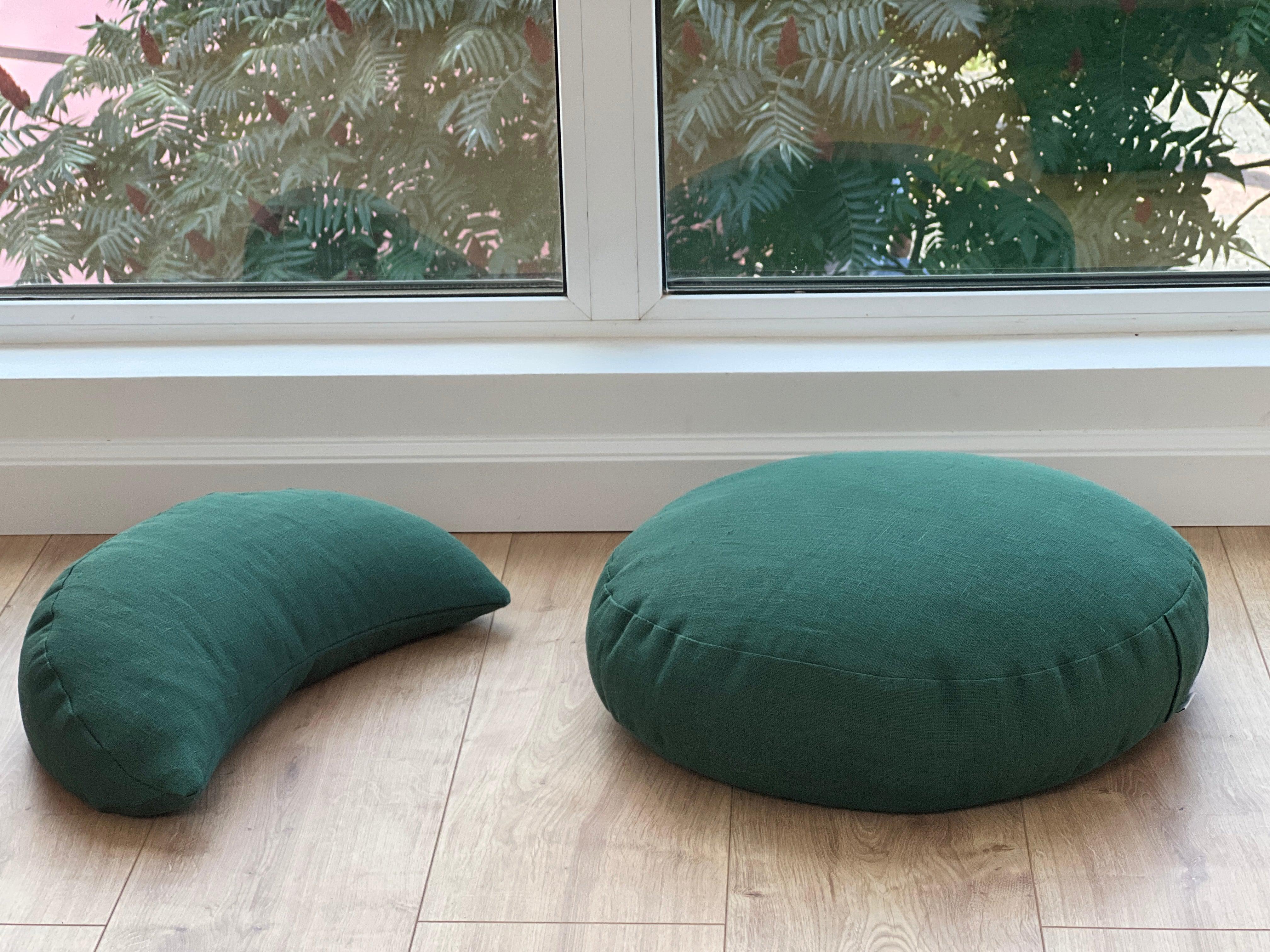 Green Meditation Set Zafu & Zabuton with Buckwheat hulls Meditation pillow Meditation cushion pouf Zen cushion Meditation Space Yoga