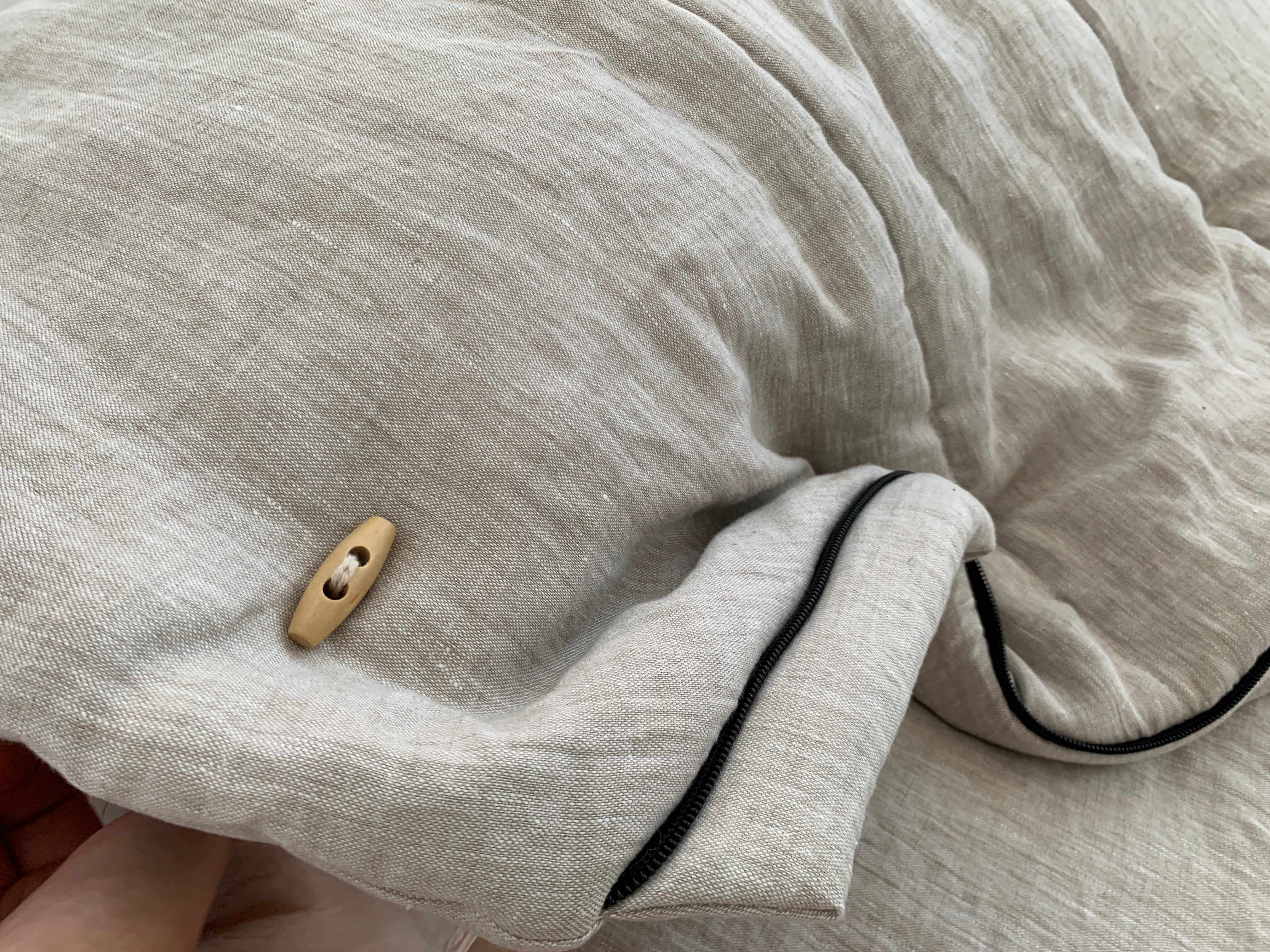 HEMP natural Sleeping bag with hood thick organic hemp fiber filling inside in linen non-dyed fabric hand made