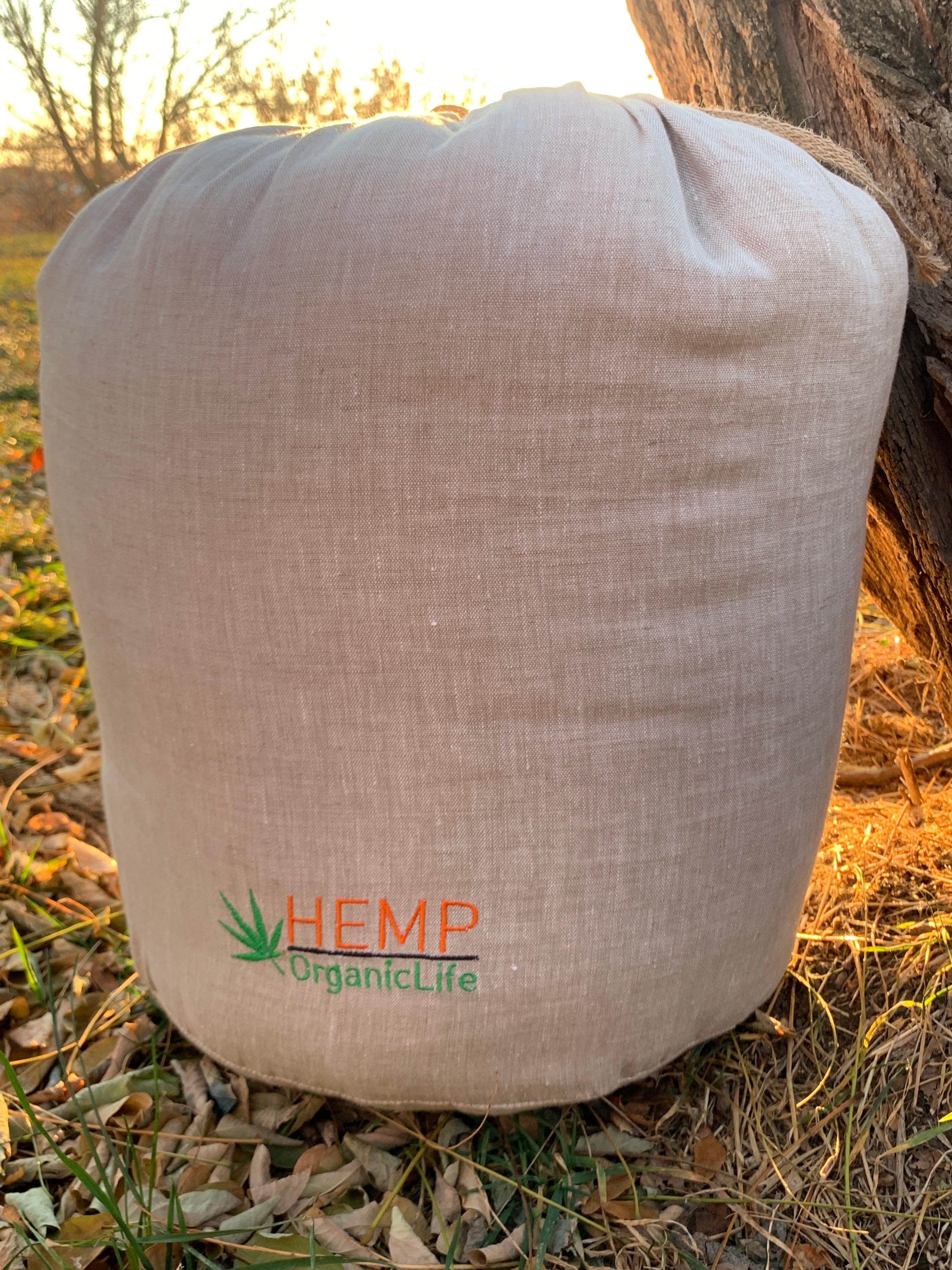 HEMP natural Sleeping bag with hood thick organic hemp fiber filling inside in linen non-dyed fabric hand made