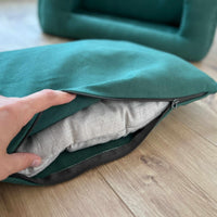 HEMP pet bed in natural Green linen fabric filled organic HEMP Fiber - mat carpet - house for cats organic