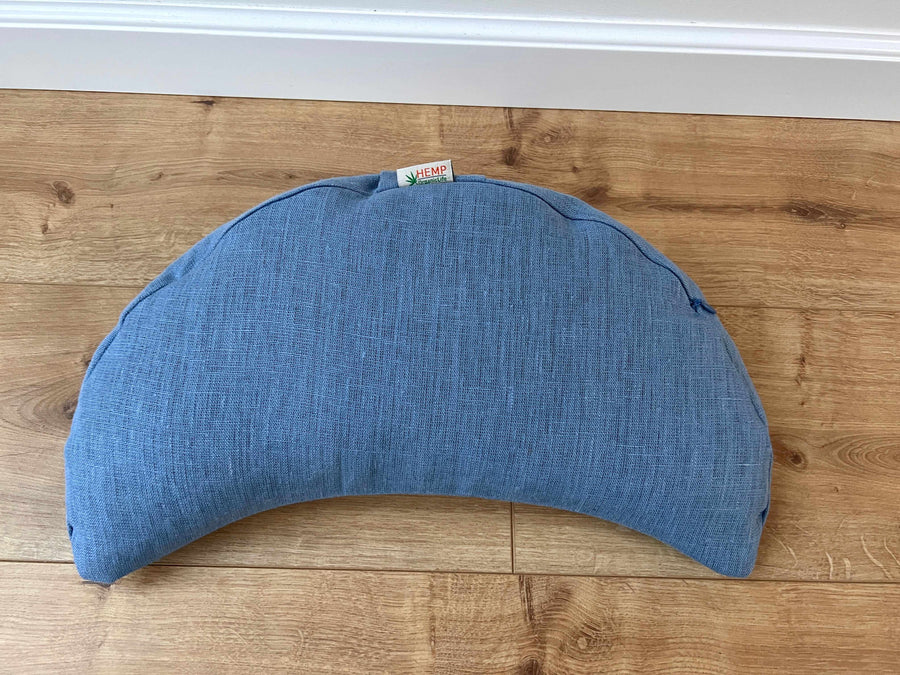 Linen meditation Cresсent cushion blue filled with buckwheat hulls