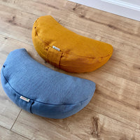 Linen meditation Cresсent cushion blue filled with buckwheat hulls