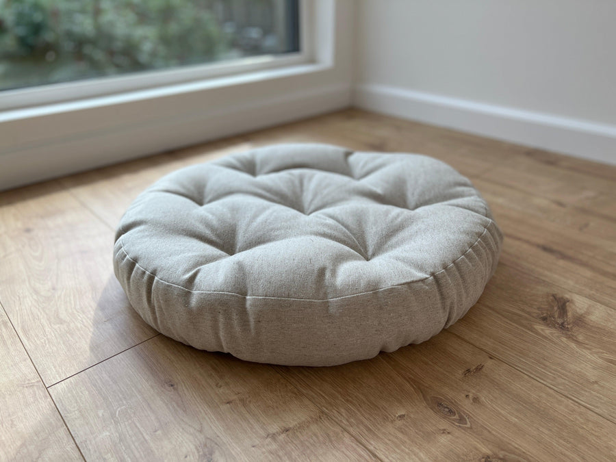 Round Hemp cushion Hemp fiber in non-dyed linen fabric natural organic Floor cushion
