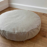 Round Hemp cushion with removable cover Hemp fiber filling in cotton fabric with linen non-dyed cover Floor cushion custom made size