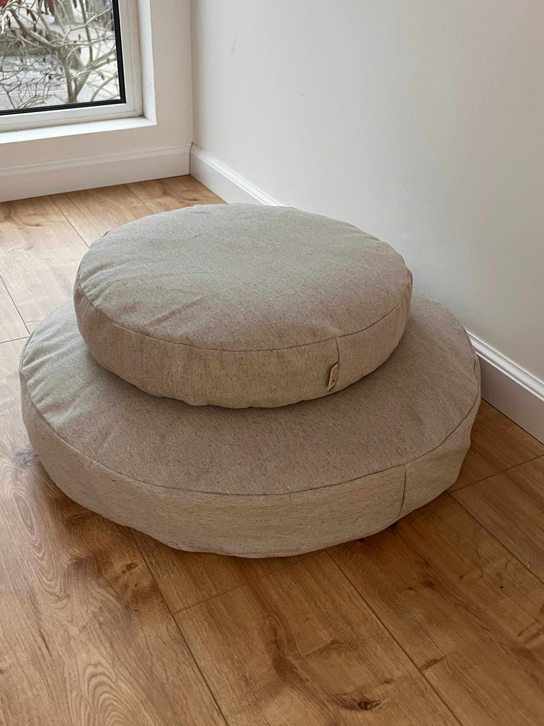 Round Hemp cushion with removable cover Hemp fiber filling in cotton fabric with linen non-dyed cover Floor cushion custom made size