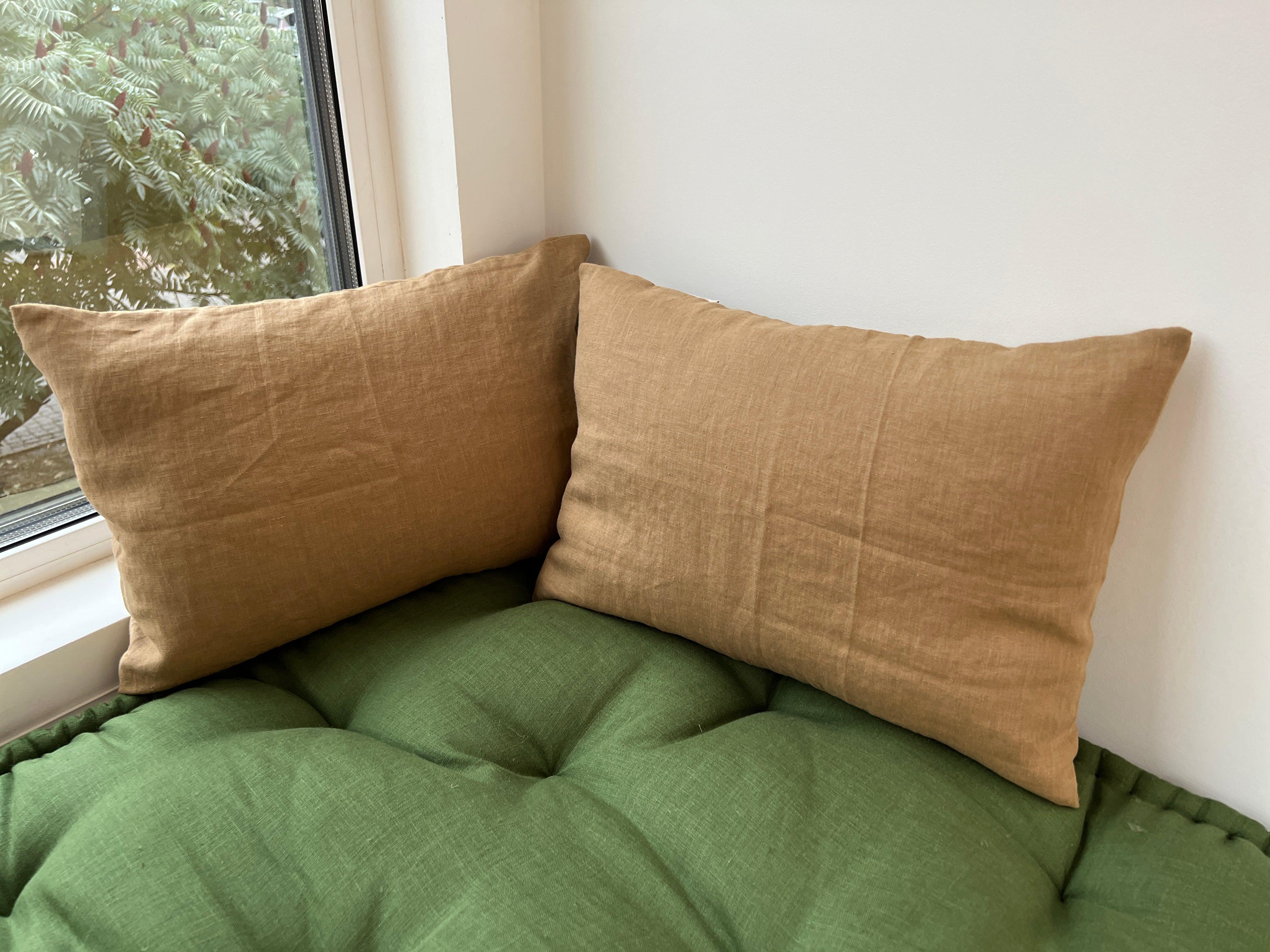 Hemp Reading nook cushion Hemp fiber in non-dyed linen fabric / Floor cushion /