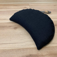 Black linen meditation Cresсent cushion filled with buckwheat hulls gift for him Yoga support pillow