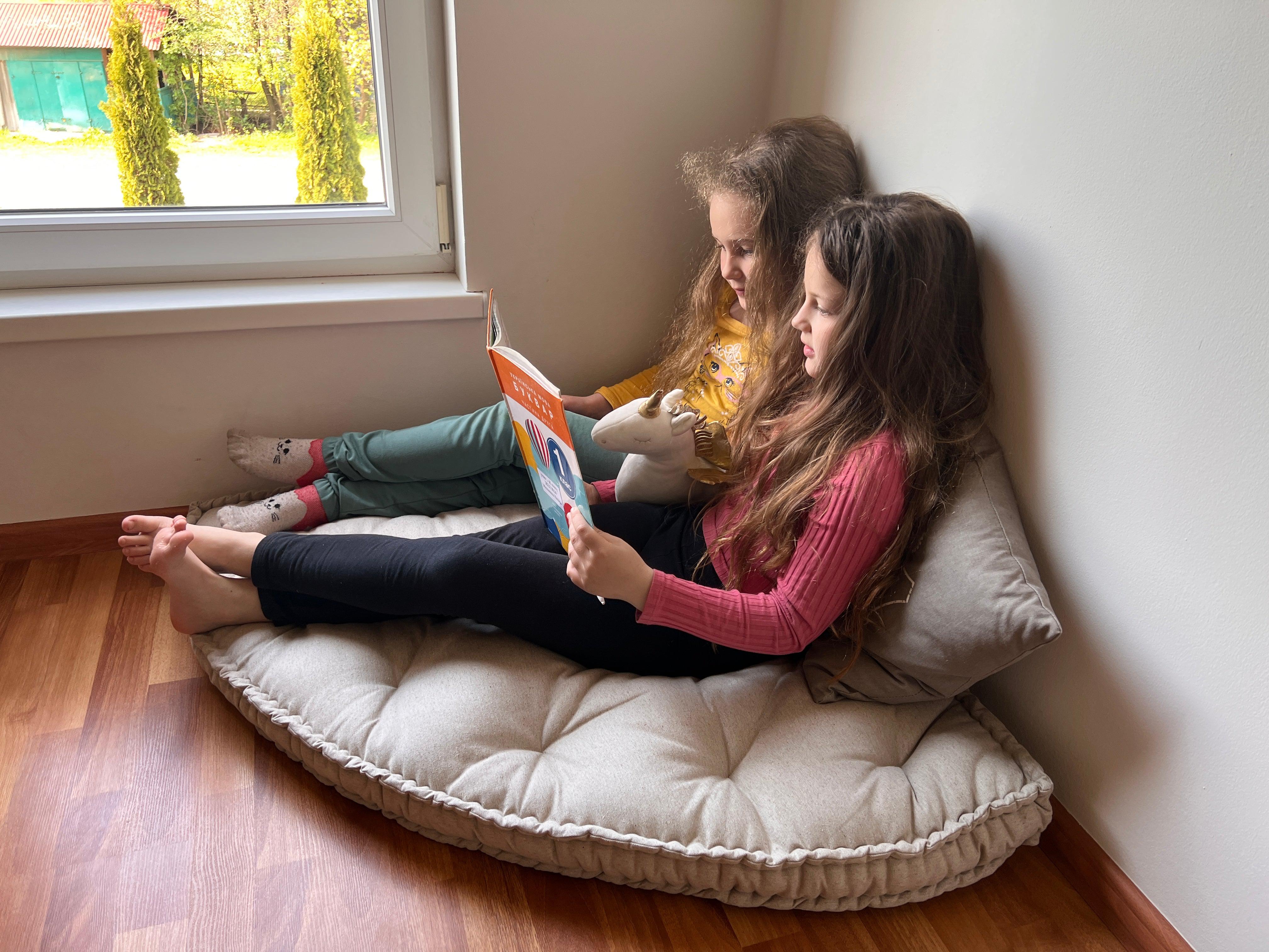 Hemp Reading nook cushion Hemp fiber in non-dyed linen fabric / Floor cushion /