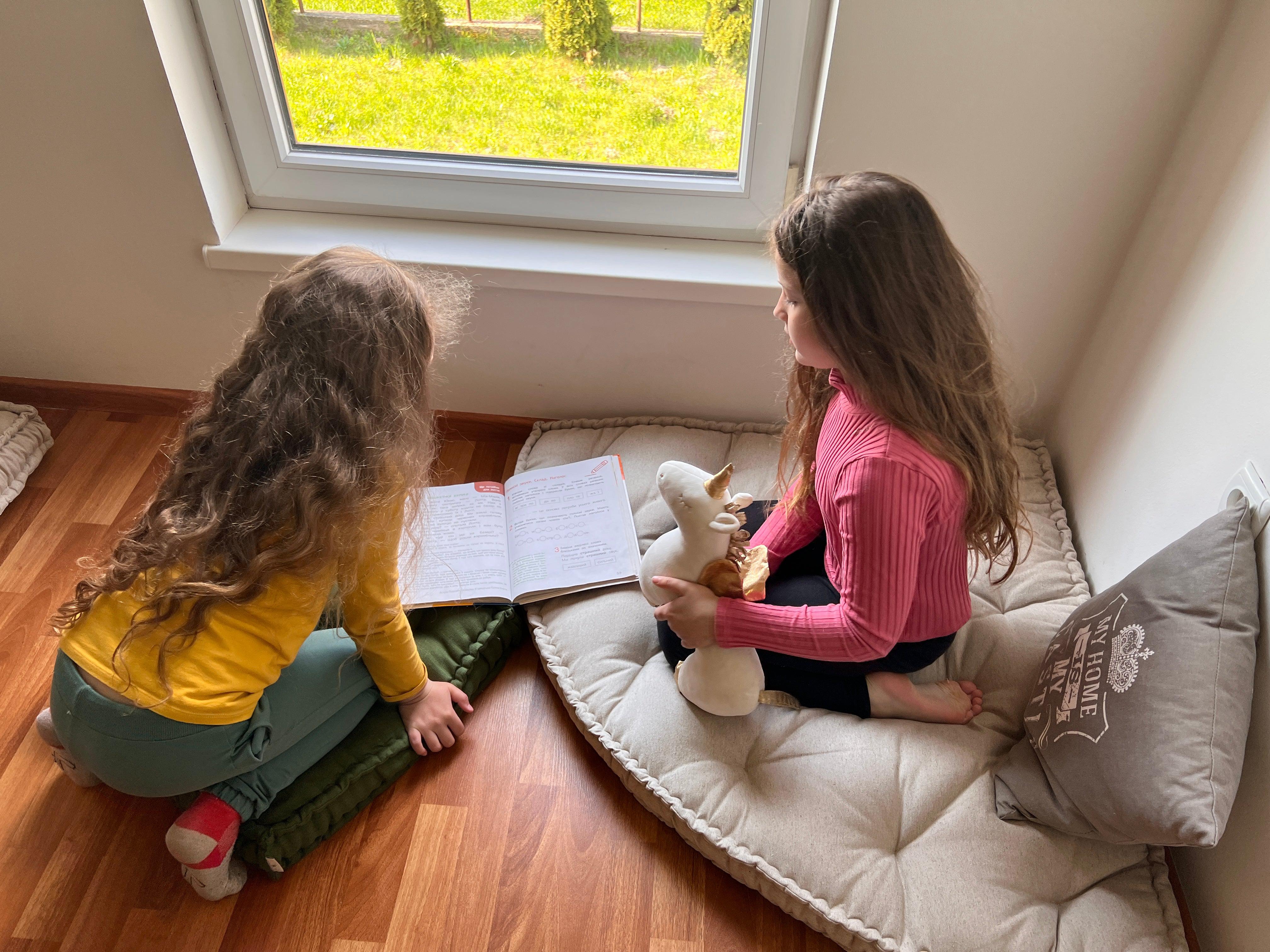 Hemp Reading nook cushion Hemp fiber in non-dyed linen fabric / Floor cushion /