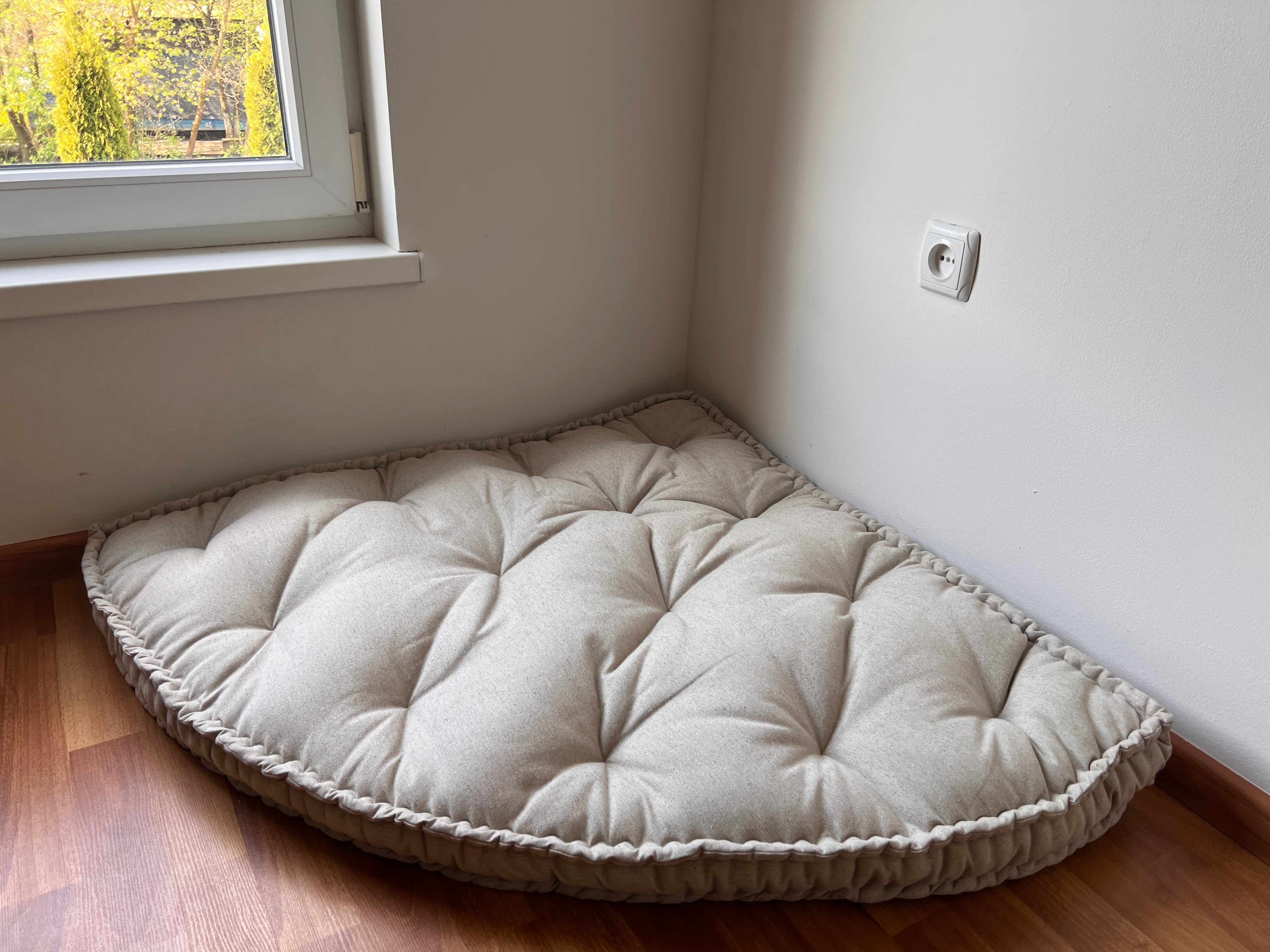 Hemp Reading nook cushion Hemp fiber in non-dyed linen fabric / Floor cushion /