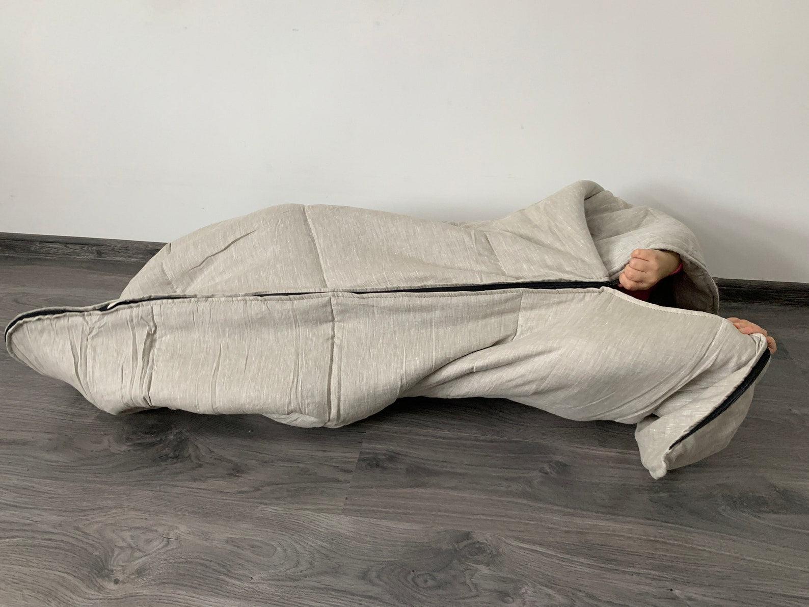 Kids / toddler HEMP Linen Sleeping bag school Nap organic hemp fiber filling in linen non-dyed fabric, hand made