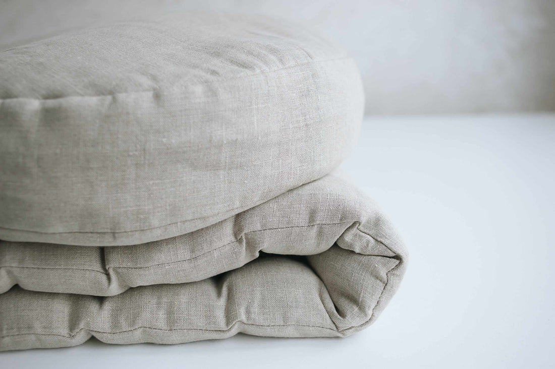 Round meditation cushion with Buckwheat hulls Linen Floor Meditation m –  HempOrganicLife