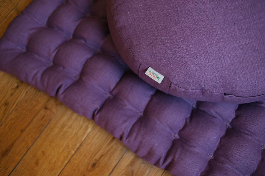 Meditation cushion set of natural Linen Zafu & Zabuton with Buckwheat hulls / for Yoga studio