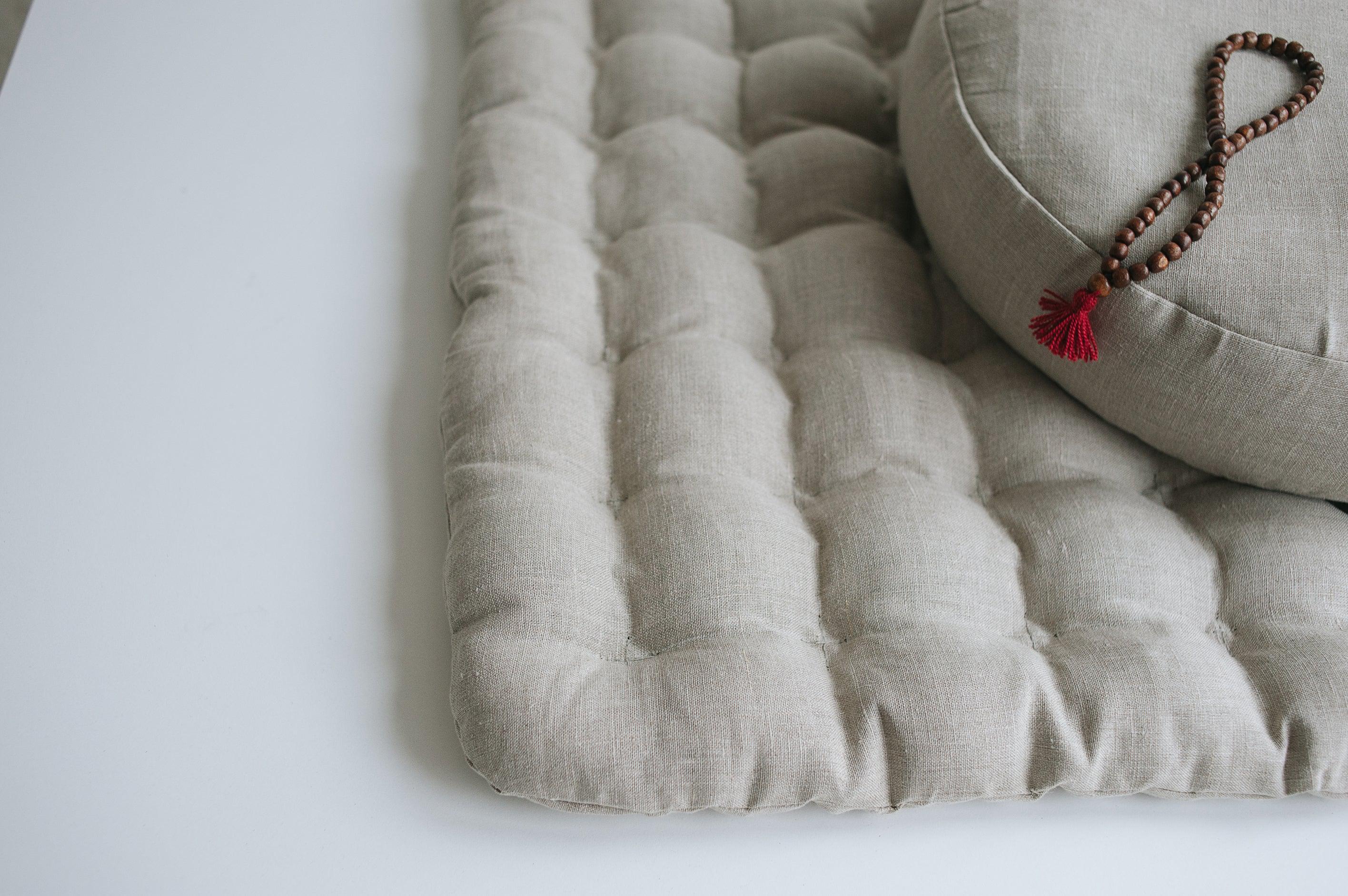 Meditation set of Zafu and Zabuton floor cushions with organic buckwheat hulls