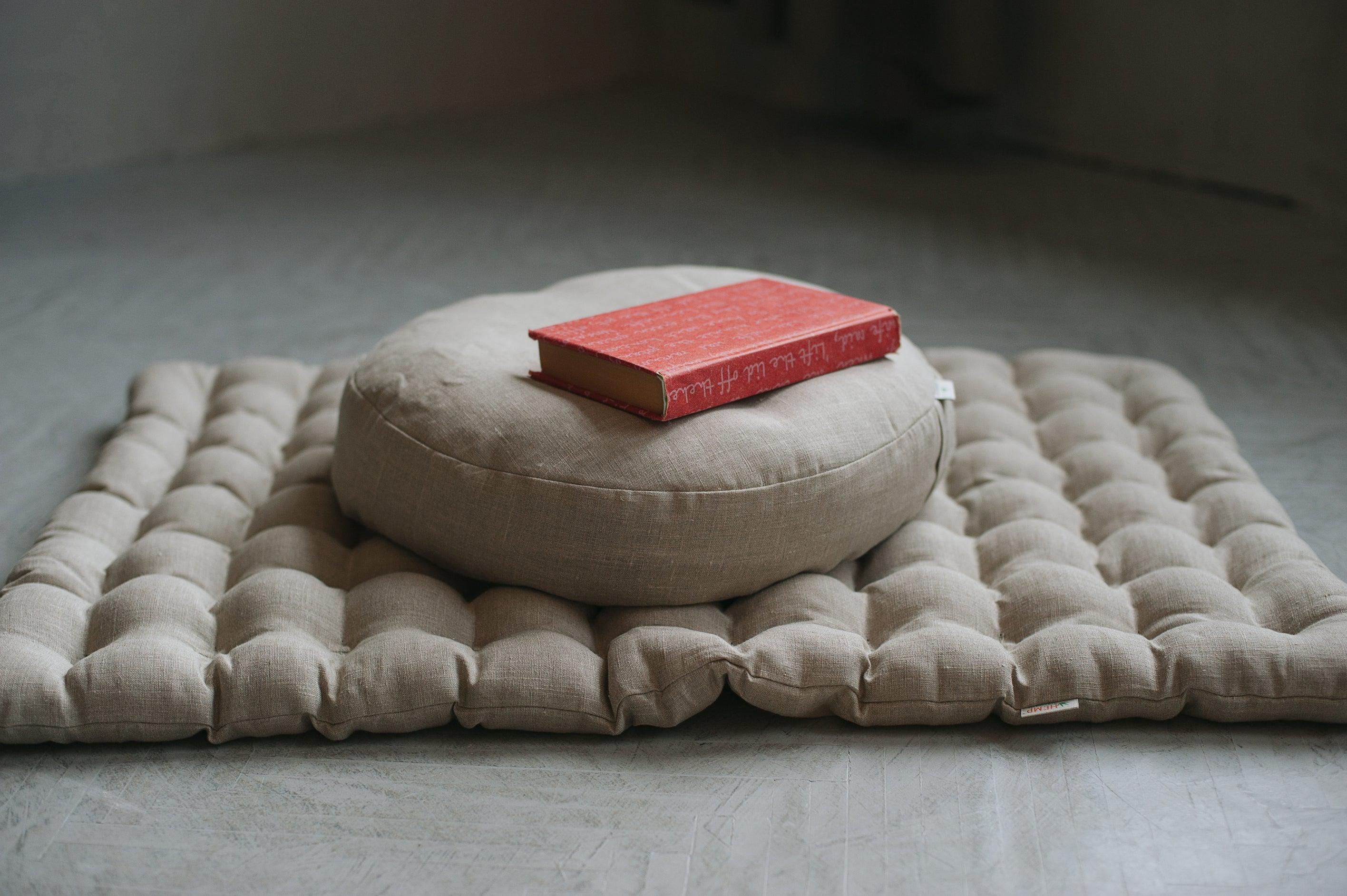 Meditation set of Zafu and Zabuton floor cushions with organic buckwheat hulls