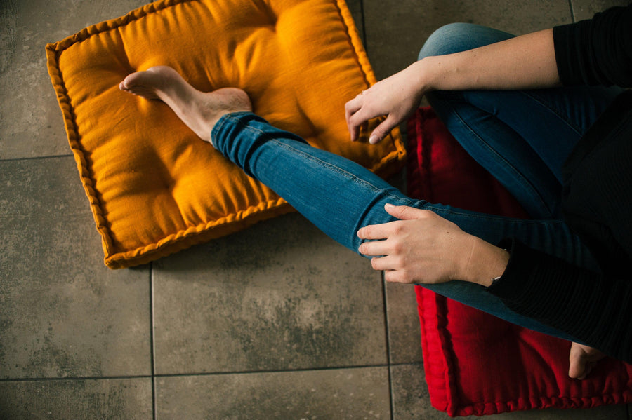 Mustard Hemp Floor cushion with organic hemp fiber filling in linen fabric / floor pillow Pillow seat/Meditation Yoga /Natural