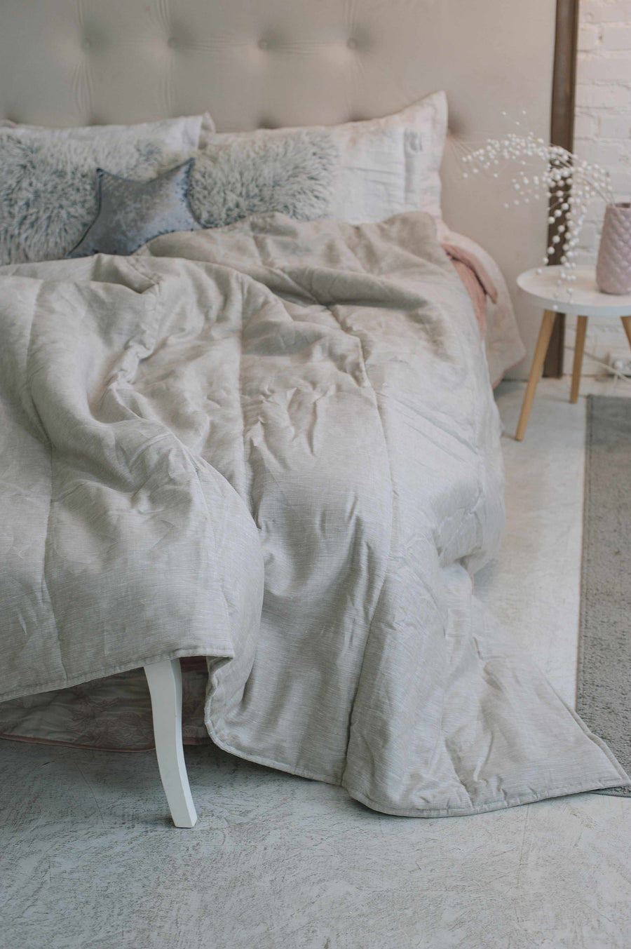 Natural Grey HEMP Linen blanket quilt in stripe- filler organic Hemp fiber in natural linen fabric customer sizes