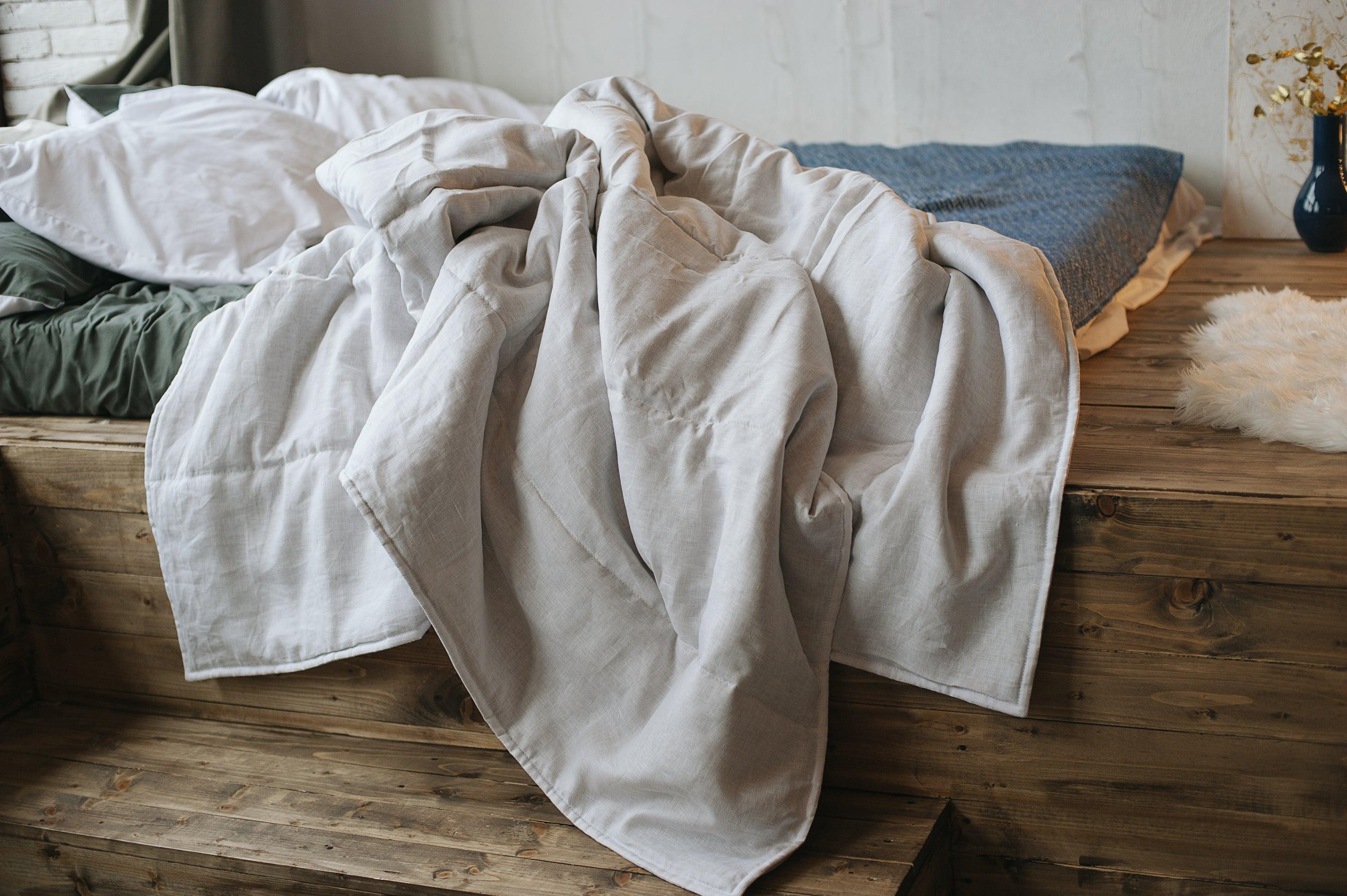 Natural HEMP Linen blanket quilt - filler organic Hemp fiber in natural linen fabric customer sizes