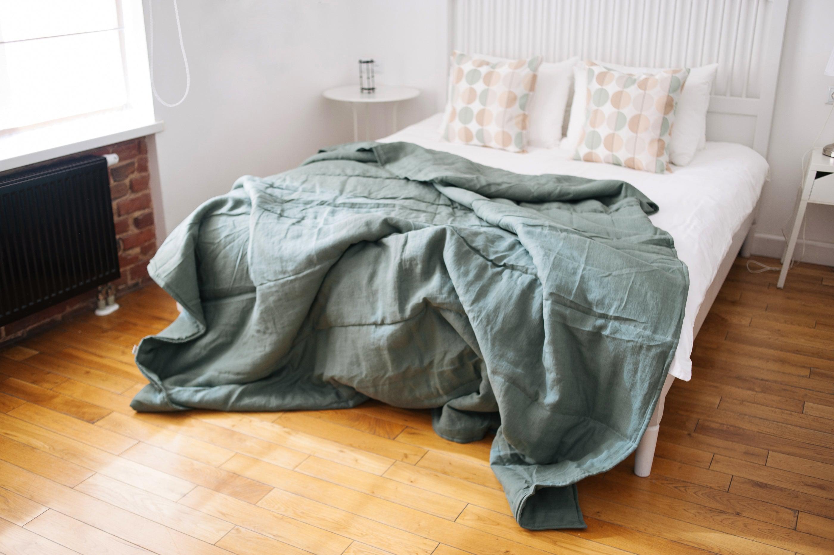 Natural Hemp Linen Blanket "Wood" quilt - linen organic fabric + filler organic Hemp fiber