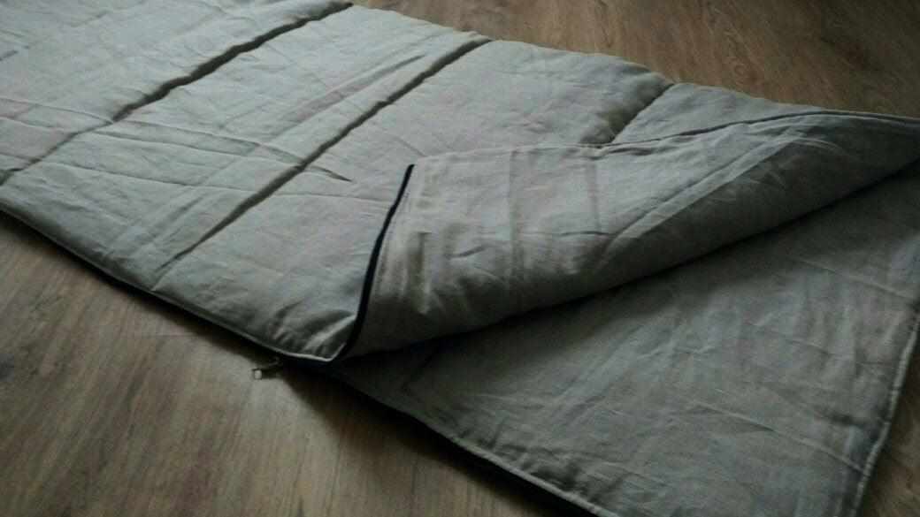 Organic HEMP Sleeping bag in linen fabric- organic hemp fiber filling + linen non-dyed fabric - blanket quilt, hand made