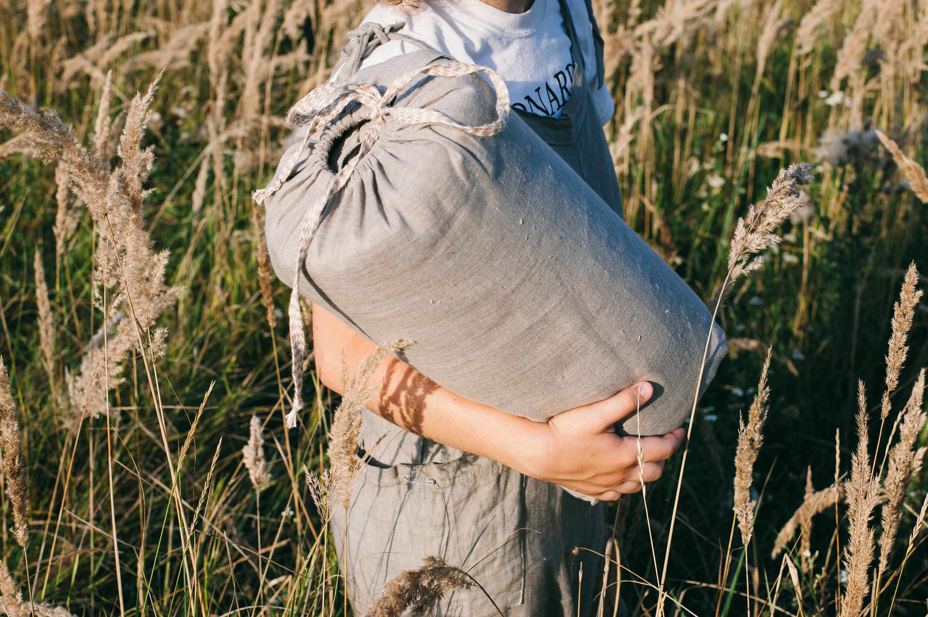 Organic HEMP Sleeping bag in linen fabric- organic hemp fiber filling + linen non-dyed fabric - blanket quilt, hand made