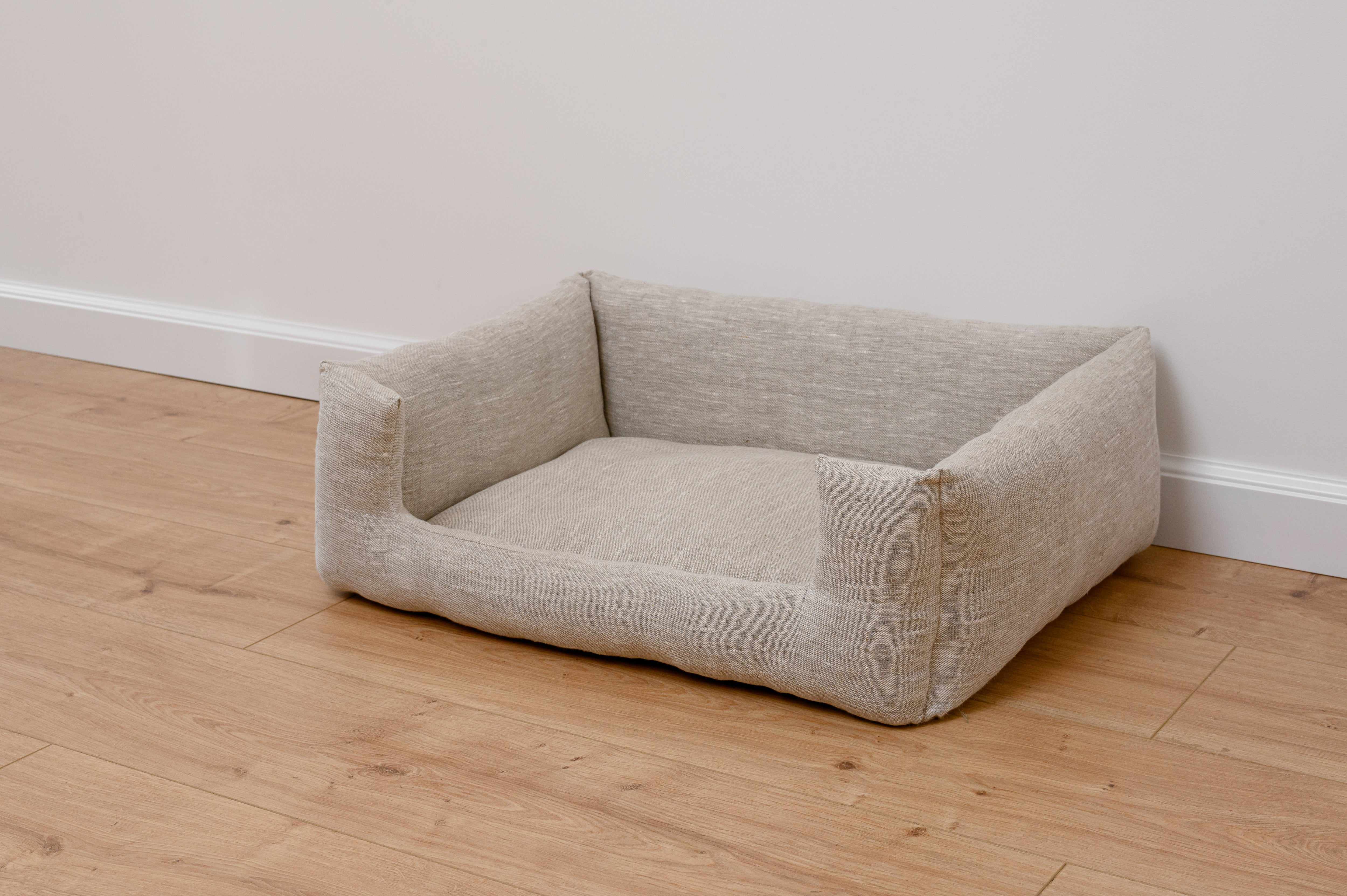 HEMP pet bed in natural non-dyed gray linen fabric filled organic HEMP Fiber - mat carpet - house for cats organic