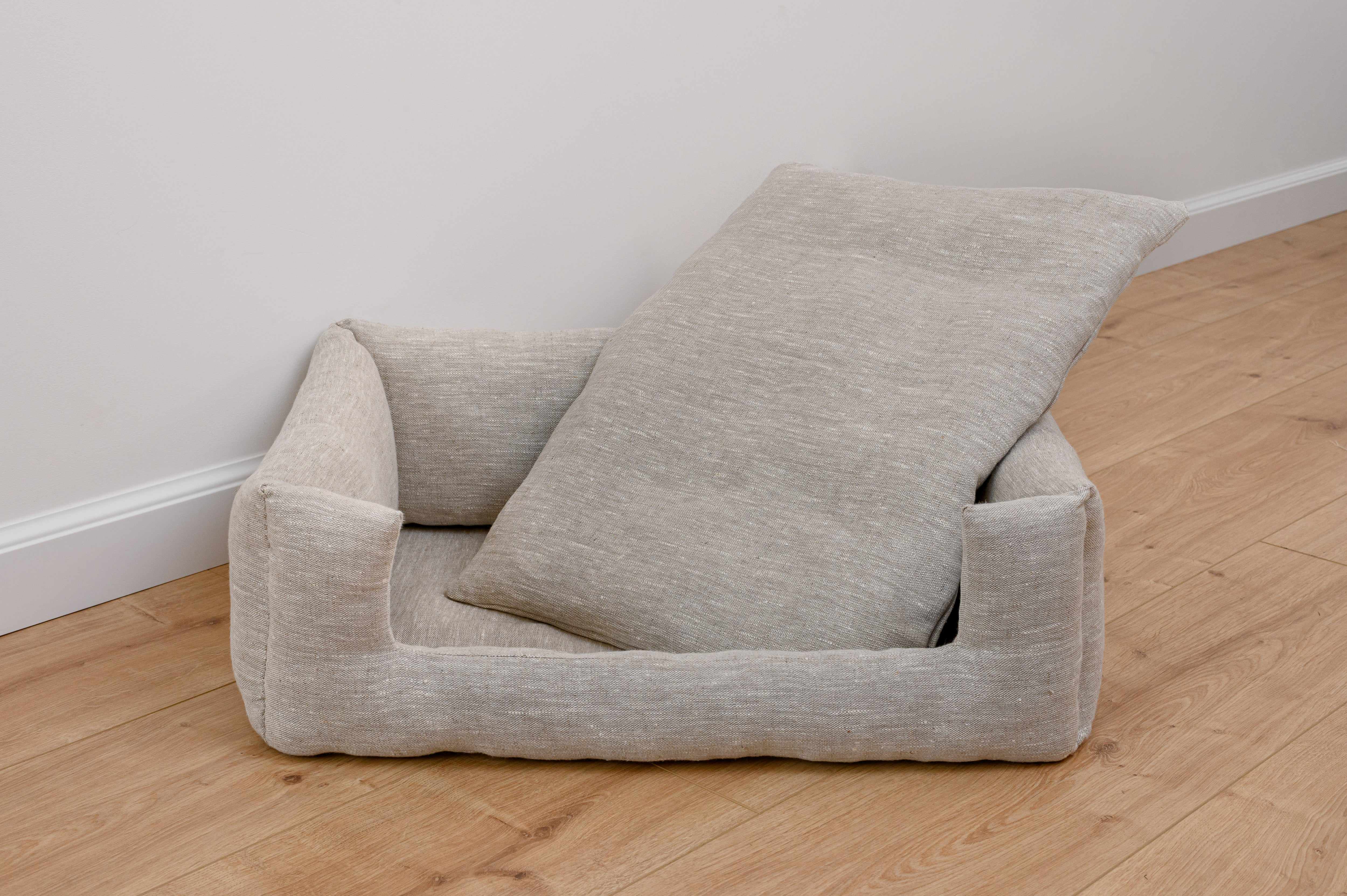 HEMP pet bed in natural non-dyed gray linen fabric filled organic HEMP Fiber - mat carpet - house for cats organic