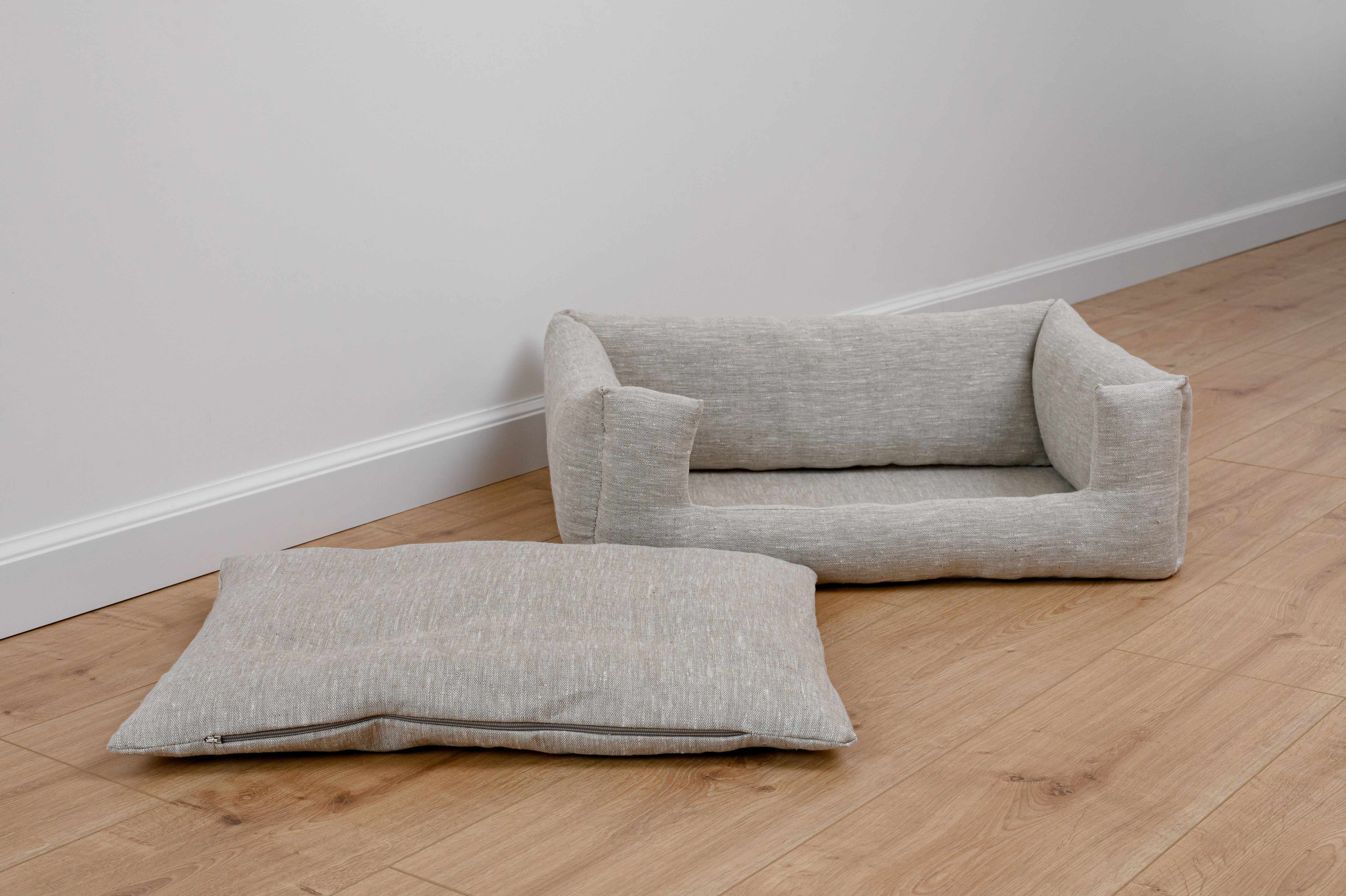 HEMP pet bed in natural non-dyed gray linen fabric filled organic HEMP Fiber - mat carpet - house for cats organic