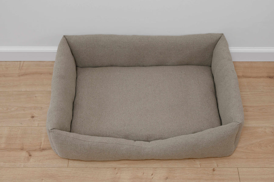HEMP pet bed in natural non-dyed noble gray linen fabric filled organic HEMP Fiber - mat carpet - house for cats organic