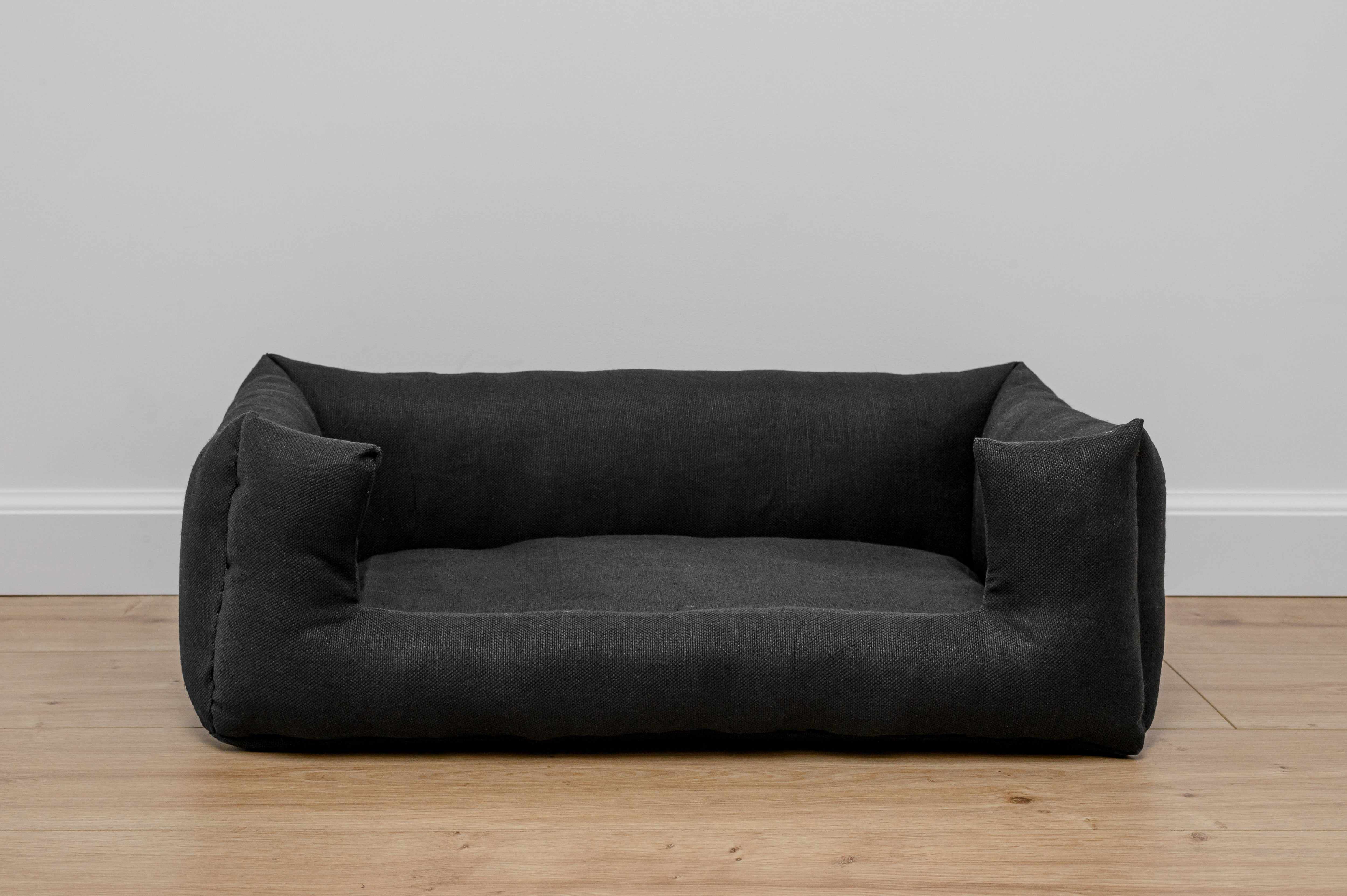 HEMP pet bed in natural black linen fabric filled organic HEMP Fiber - mat carpet - house for cats organic