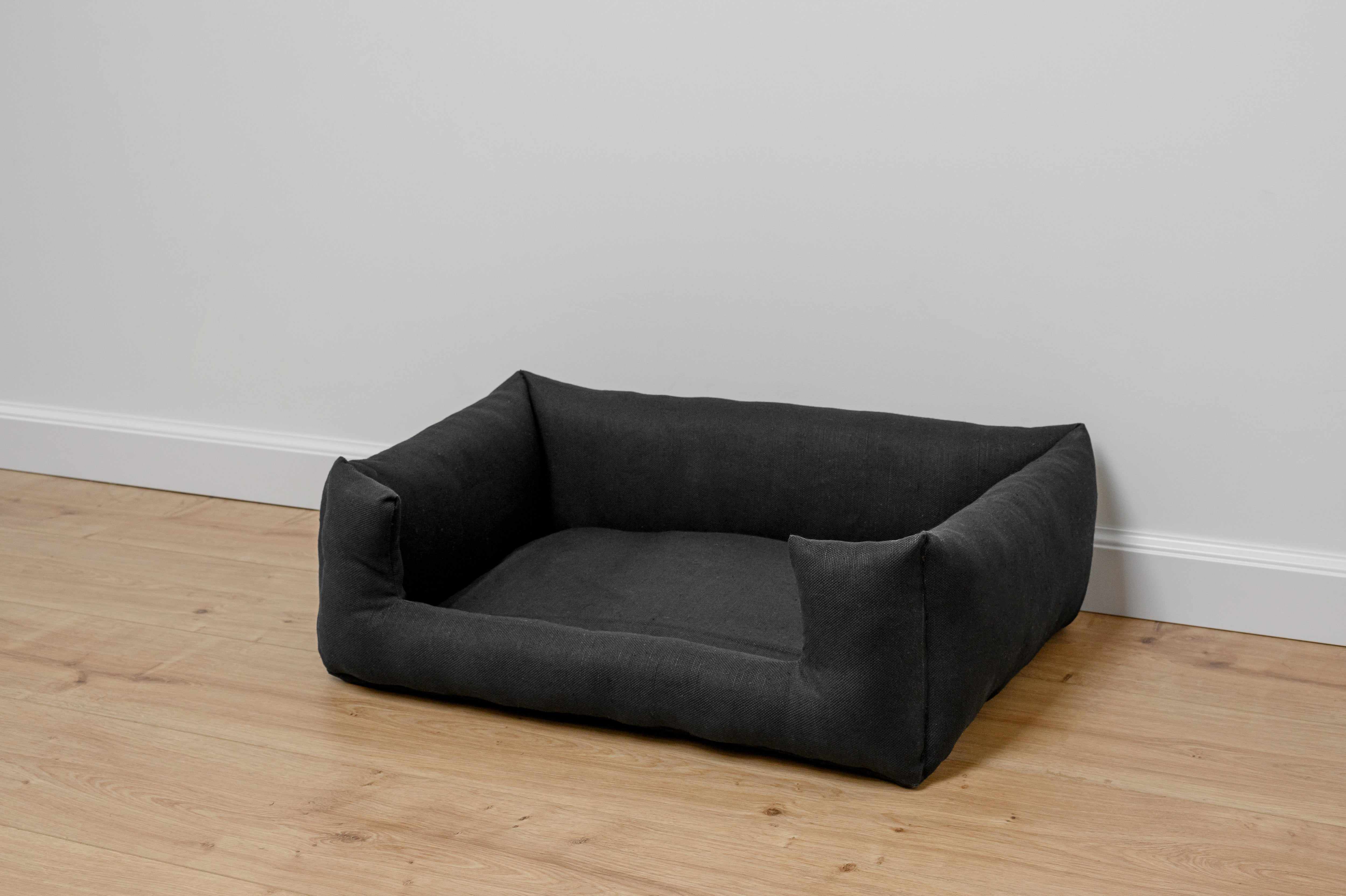 HEMP pet bed in natural black linen fabric filled organic HEMP Fiber - mat carpet - house for cats organic