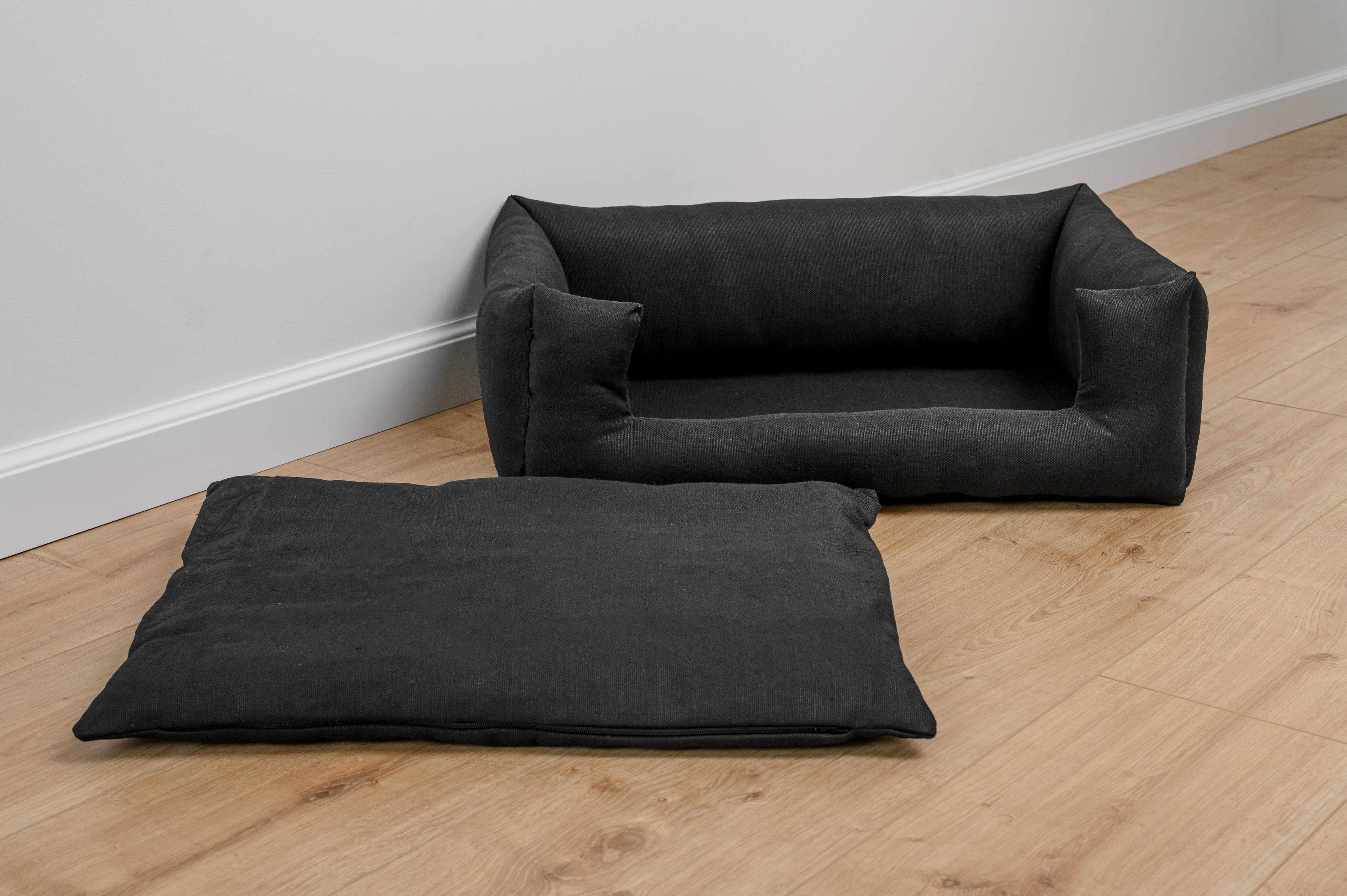 HEMP pet bed in natural black linen fabric filled organic HEMP Fiber - mat carpet - house for cats organic