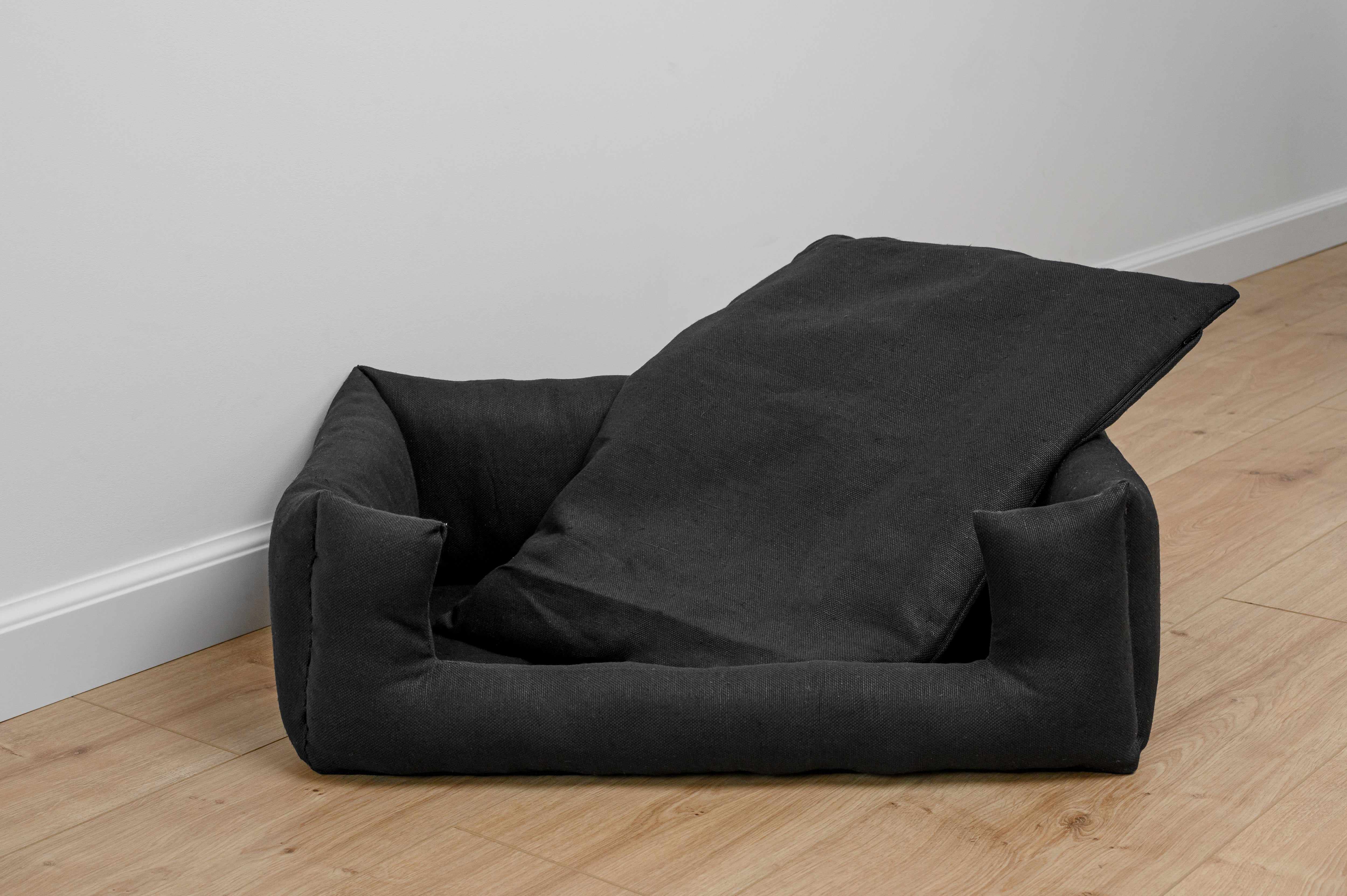 HEMP pet bed in natural black linen fabric filled organic HEMP Fiber - mat carpet - house for cats organic