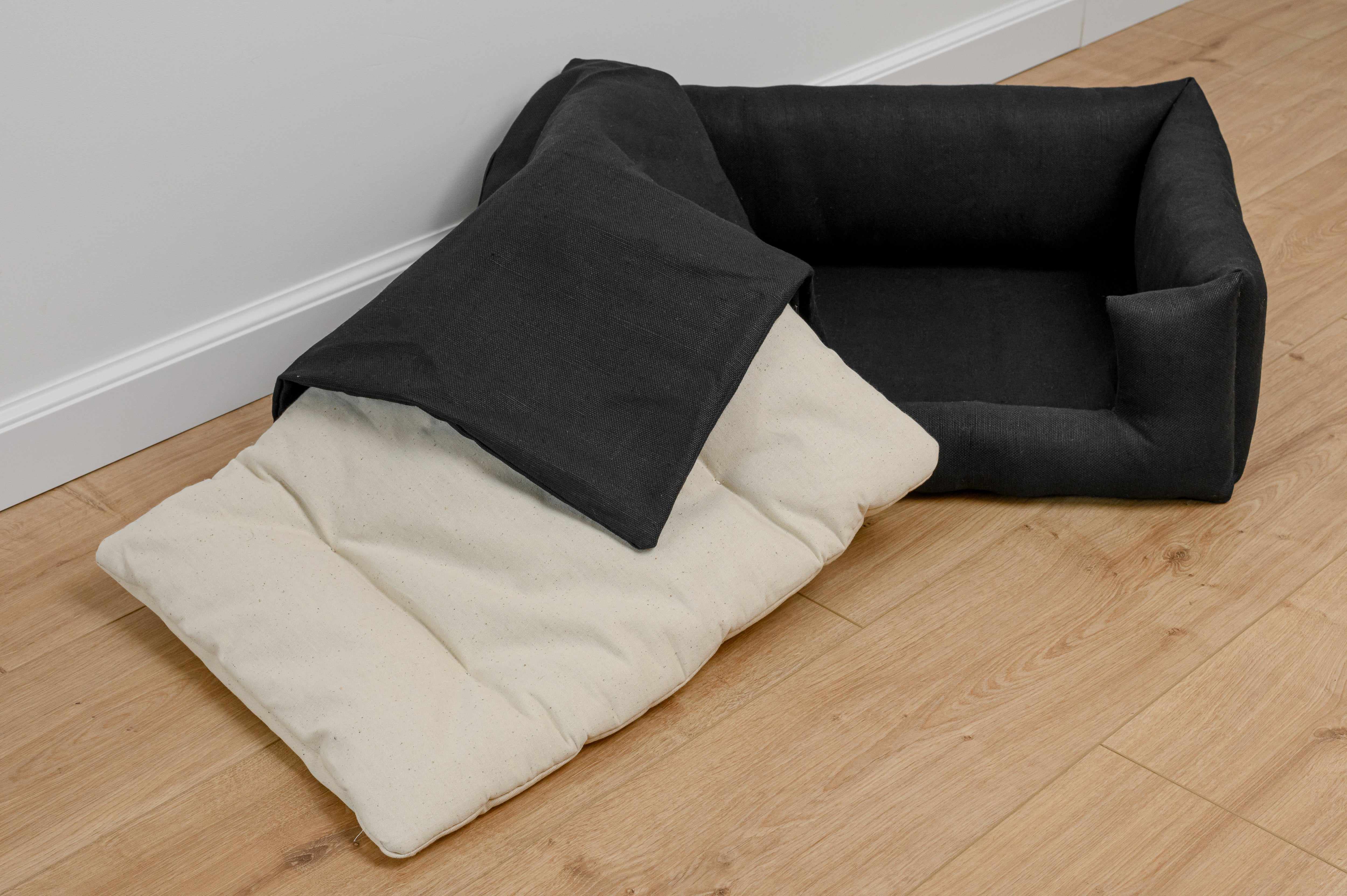 HEMP pet bed in natural black linen fabric filled organic HEMP Fiber - mat carpet - house for cats organic