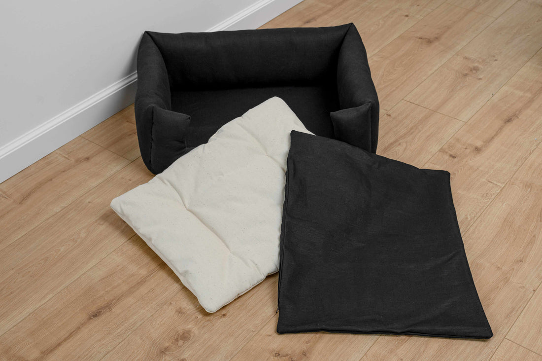 HEMP pet bed in natural black linen fabric filled organic HEMP Fiber - mat carpet - house for cats organic