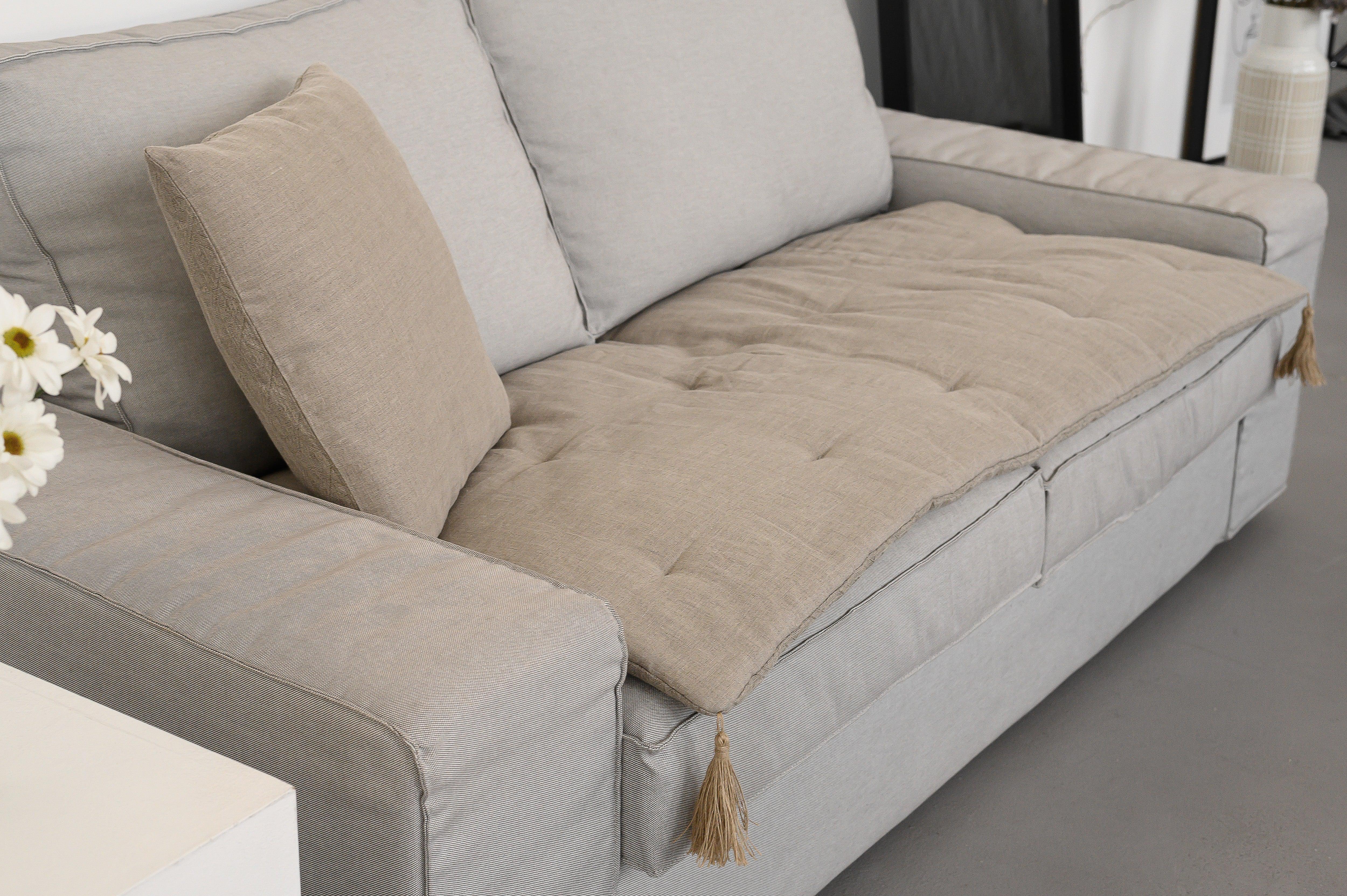 Hemp Linen Throw Pillow with Cover Filled HEMP Fiber filler in Natural Linen zipped Cover Throw Decorative Cushion