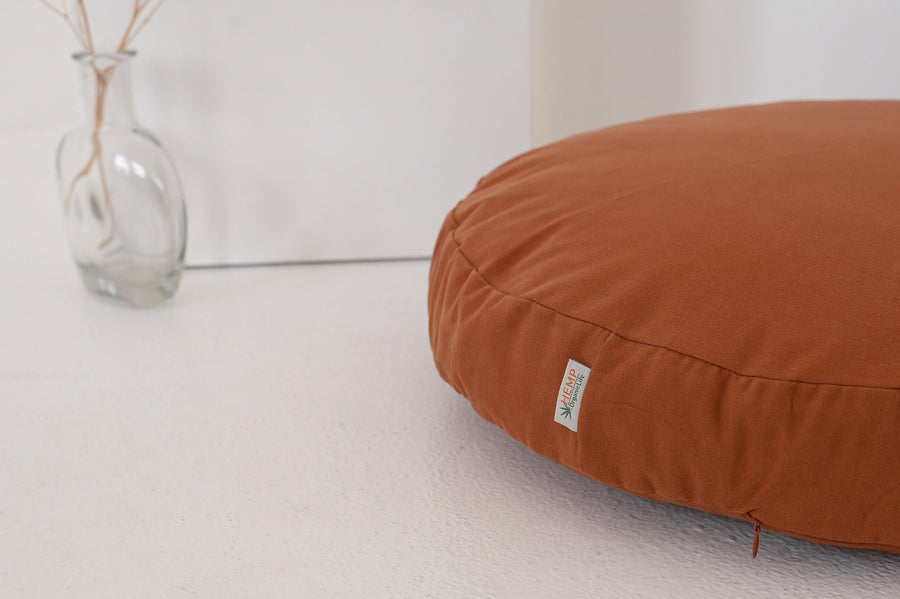 Round Hemp Cushion with Removable Brick Cotton Cover Hemp Fiber Filling in Italian velvet fabric Floor cushion pillow custom made